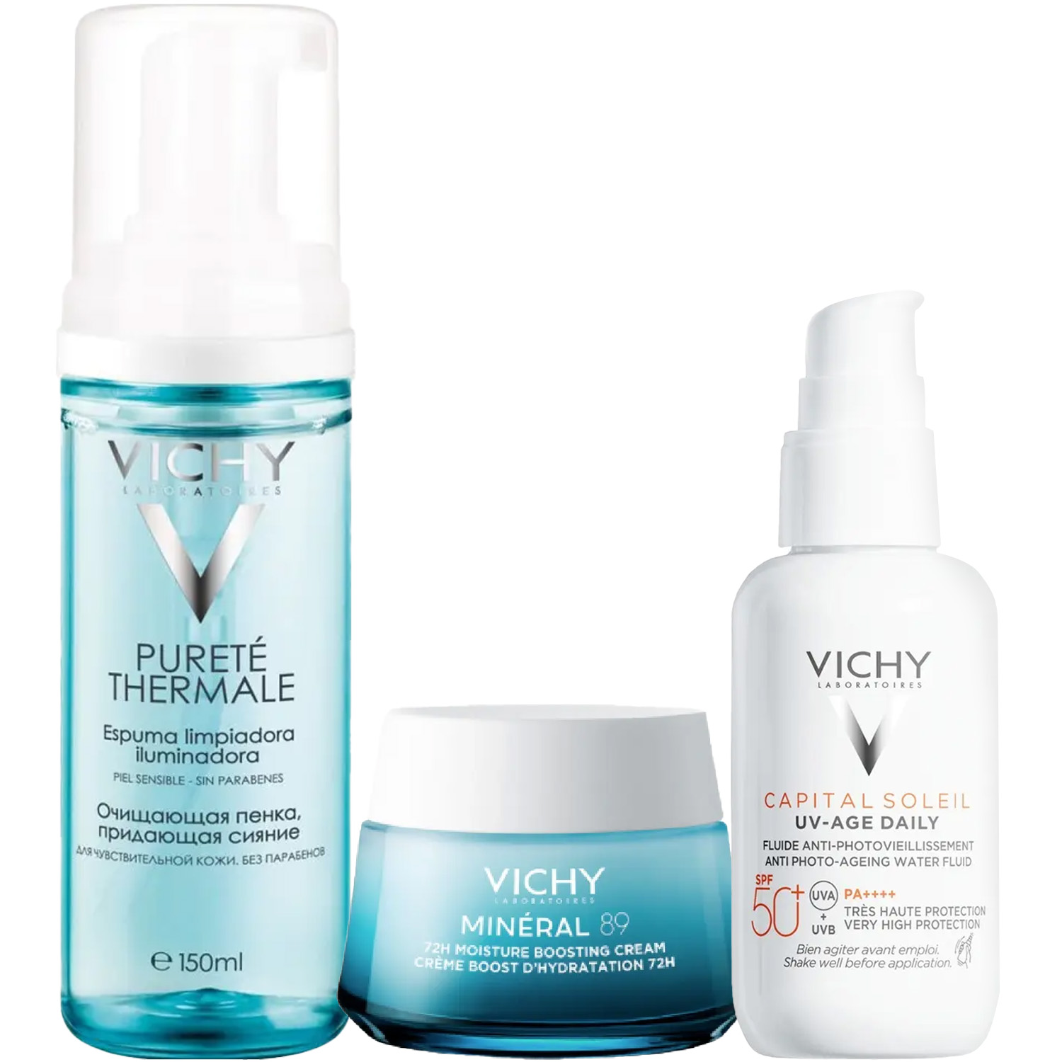 Виши Программа Mineral 89 комплексный уход: пенка 150 мл + крем 50 мл + флюид SPF50+ 40 мл (Vichy, Mineral 89) фото 2