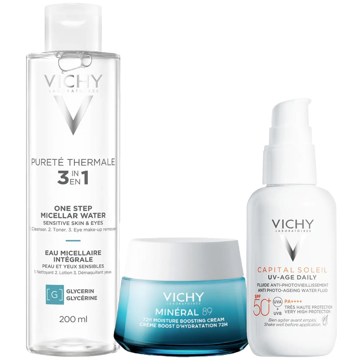 Виши Программа Mineral 89 комплексный уход: мицеллярная вода 200 мл + крем 50 мл + флюид SPF50+ 40 мл (Vichy, Mineral 89) фото 2