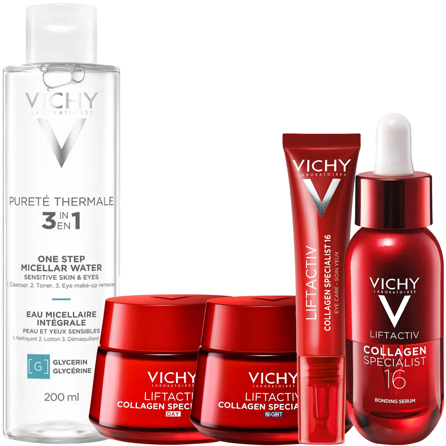 Виши Программа Liftactiv комплексный уход: мицеллярная вода 200 мл + крем день 50 мл + крем ночь 50 мл + крем для век 15 мл + сыворотка 30 мл (Vichy, Liftactiv) фото 2