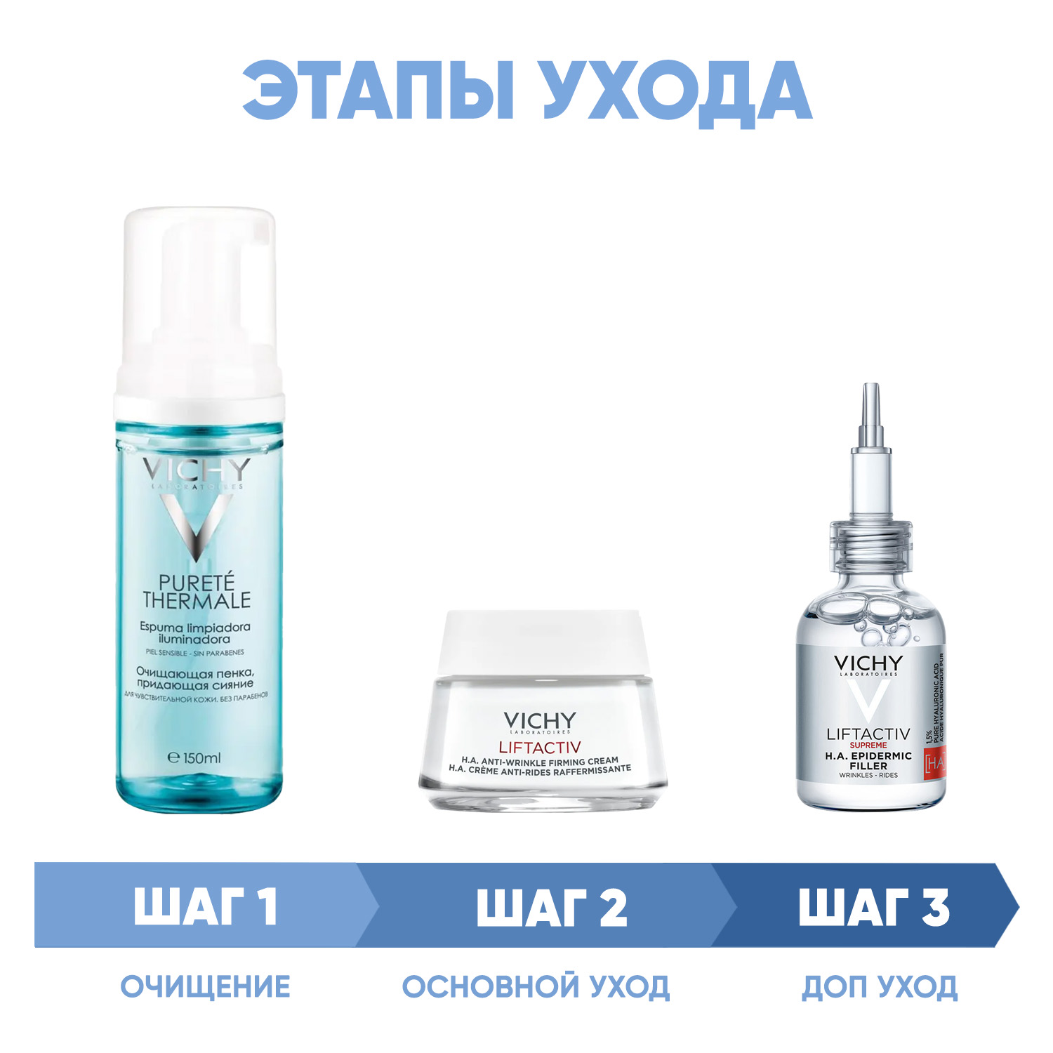 Виши Программа Liftactiv Supreme комплексный уход: пенка 150 мл + крем день норм/комби 50 мл + сыворотка 30 мл (Vichy, Liftactiv) фото 1