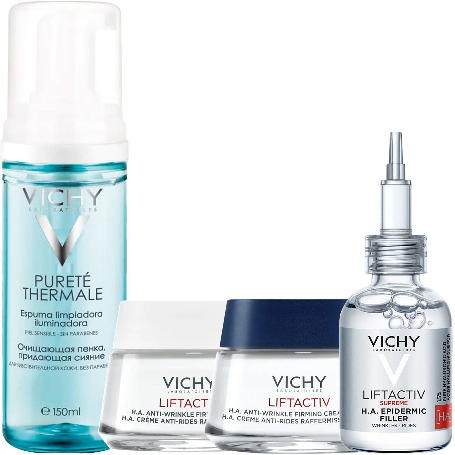 Виши Программа Liftactiv Supreme комплексный уход: пенка 150 мл + крем для сухой кожи 50 мл + крем ночь 50 мл + сыворотка 30 мл (Vichy, Liftactiv) фото 2