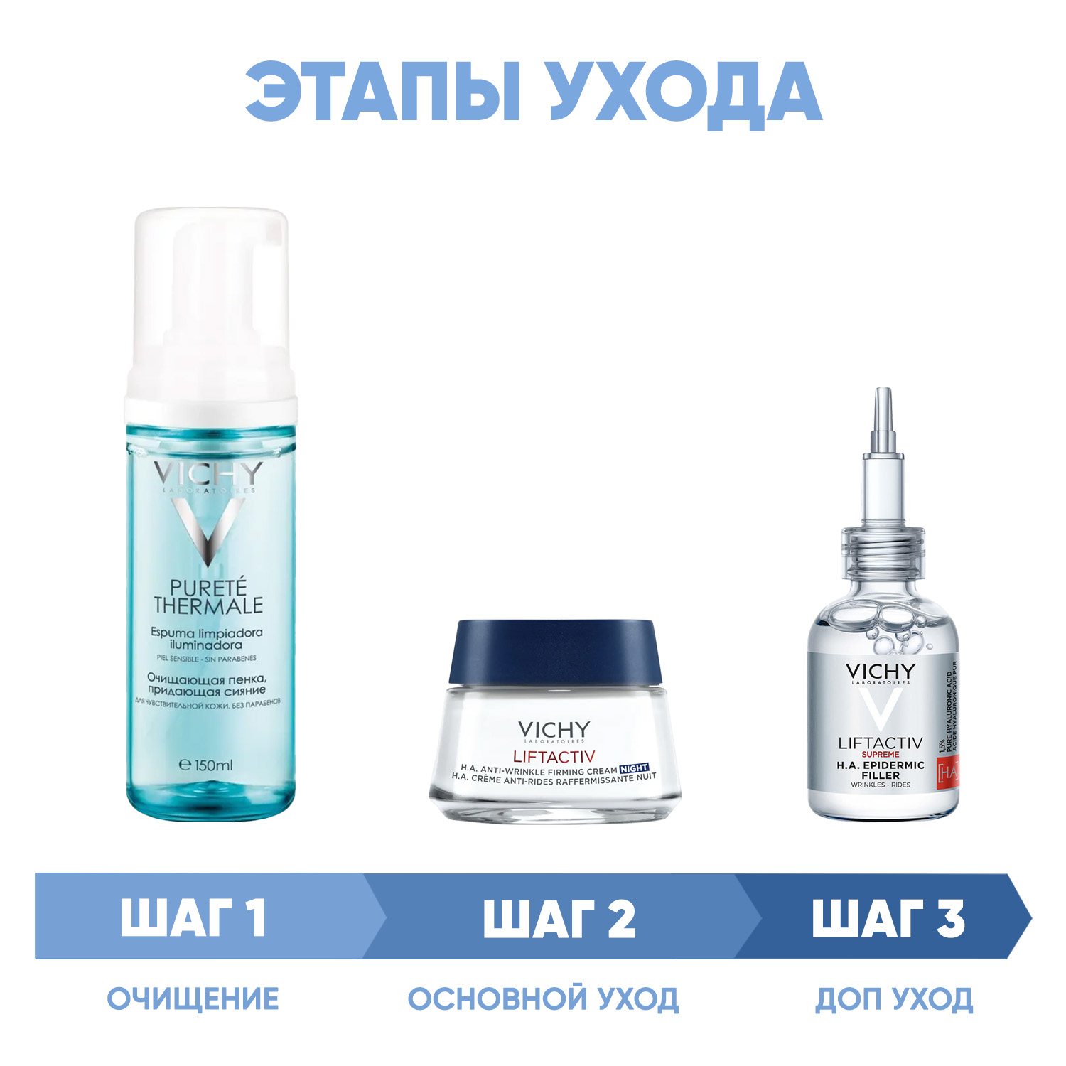 Виши Программа Liftactiv Supreme комплексный уход: пенка 150 мл + крем ночь 50 мл + сыворотка 30 мл (Vichy, Liftactiv) фото 1