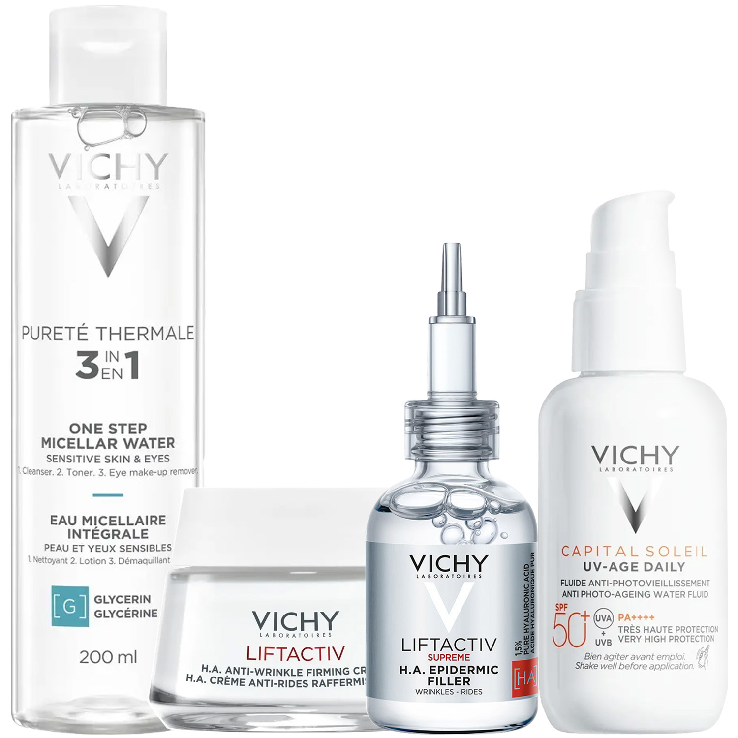 Виши Программа Liftactiv Supreme комплексный уход: мицеллярная вода 200 мл + крем для сухой кожи 50 мл + сыворотка 30 мл + флюид SPF50+ 40 мл (Vichy, Liftactiv) фото 2