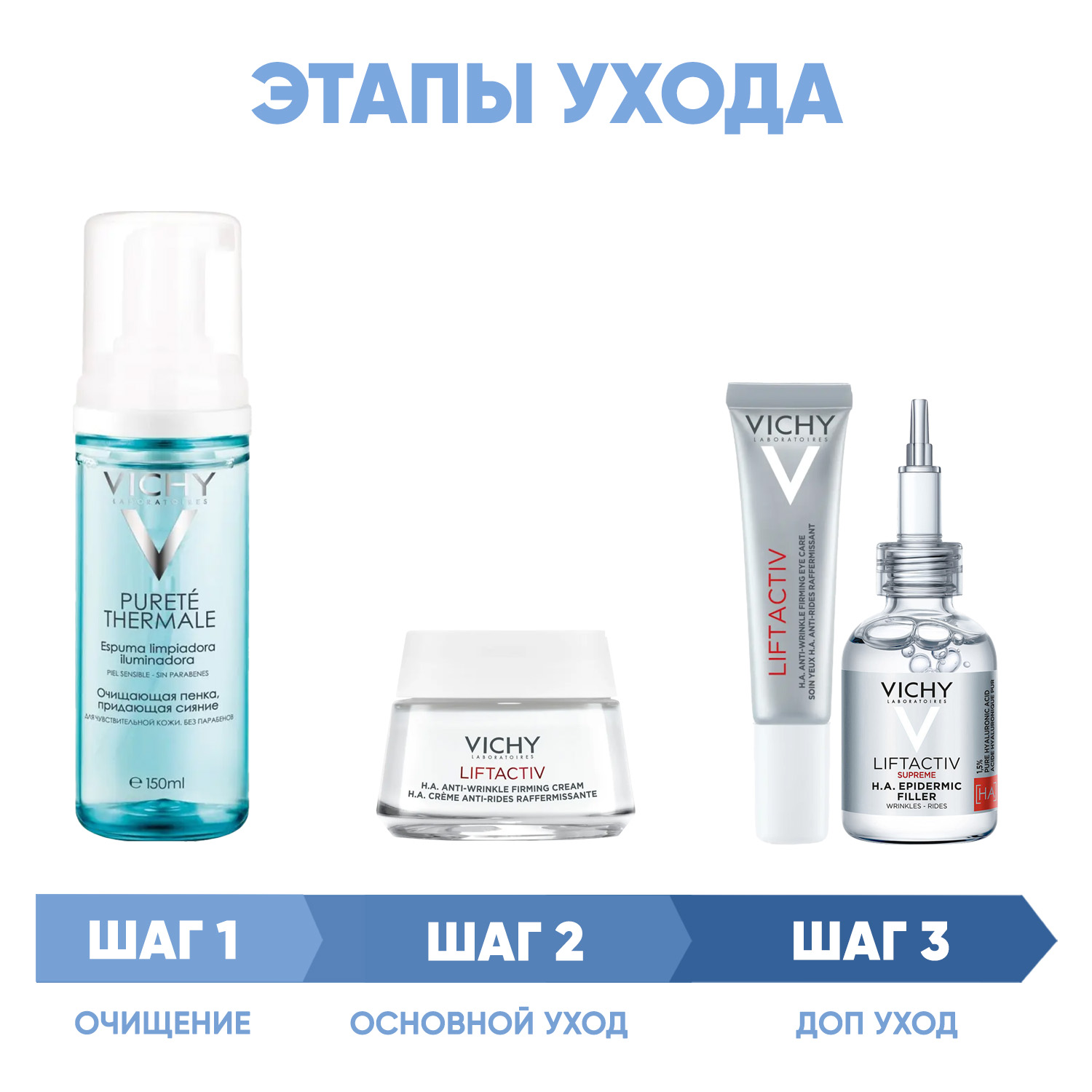 Виши Программа Liftactiv Supreme комплексный уход: пенка 150 мл + крем день норм/комби 50 мл + крем для век 15 мл + сыворотка 30 мл (Vichy, Liftactiv) фото 1