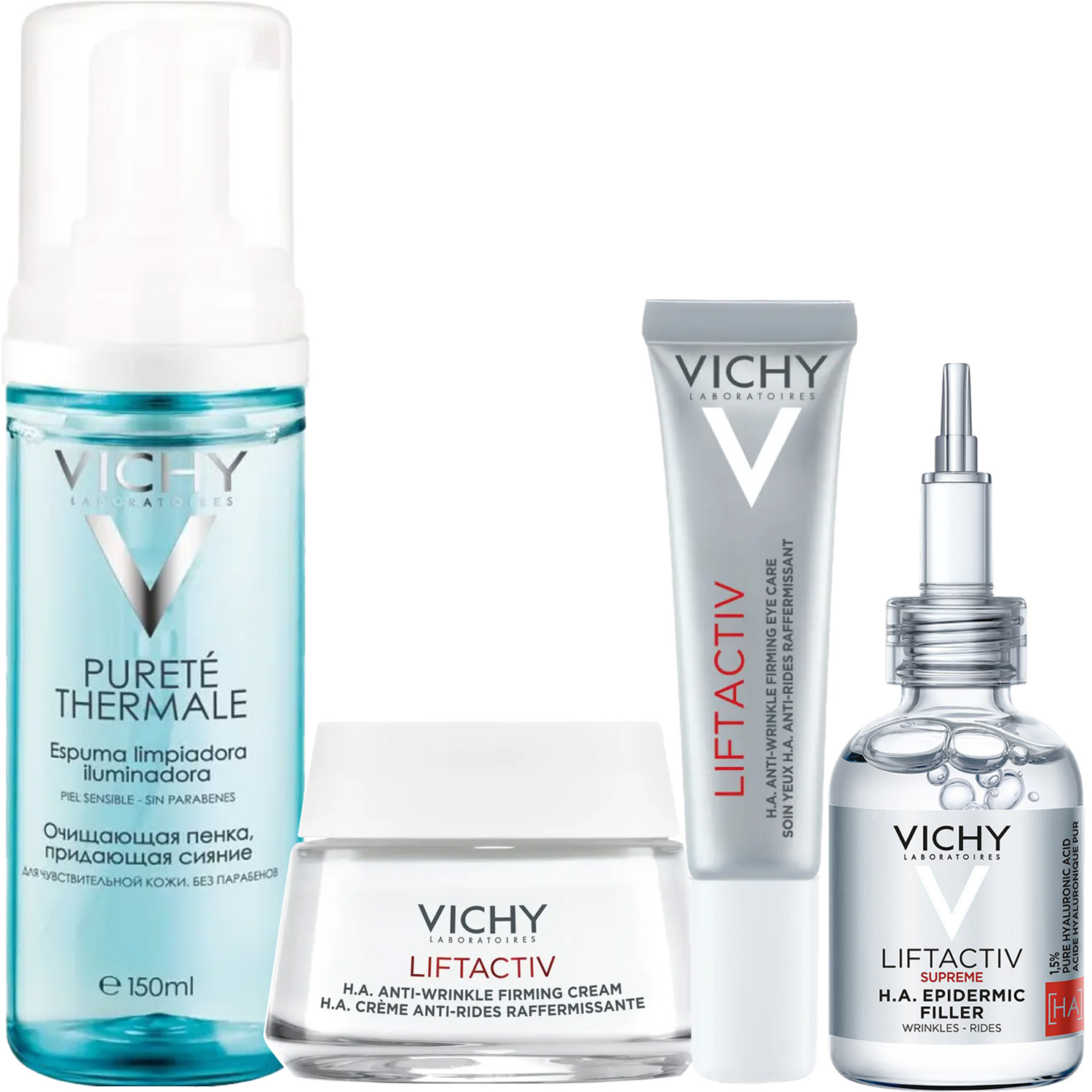 Виши Программа Liftactiv Supreme комплексный уход: пенка 150 мл + крем для сухой кожи 50 мл + крем для век 15 мл + сыворотка 30 мл (Vichy, Liftactiv) фото 2