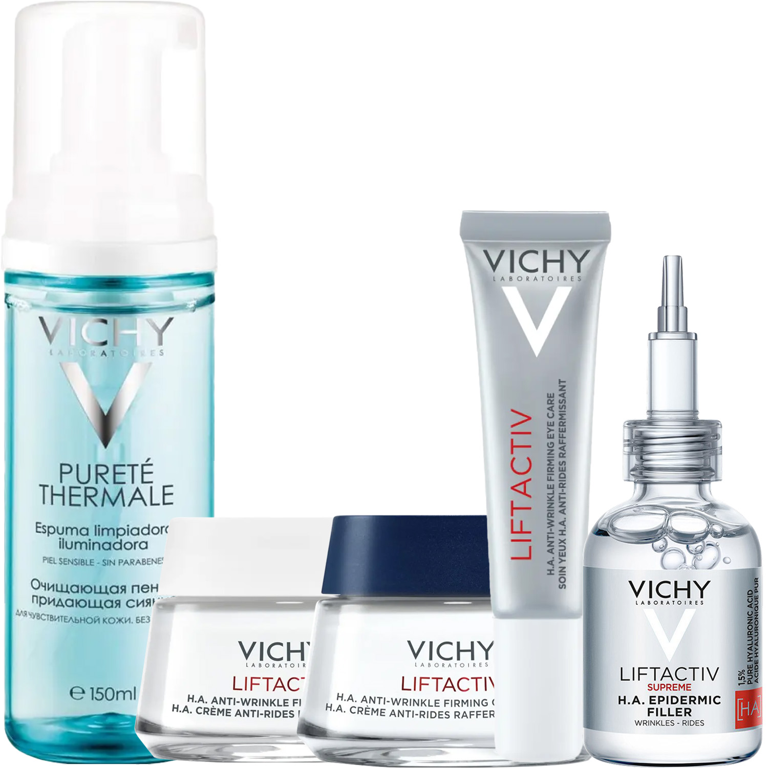 Виши Программа Liftactiv Supreme комплексный уход: пенка 150 мл + крем день норм/комби 50 мл + крем ночь 50 мл + крем для век 15 мл + сыворотка 30 мл (Vichy, Liftactiv) фото 2