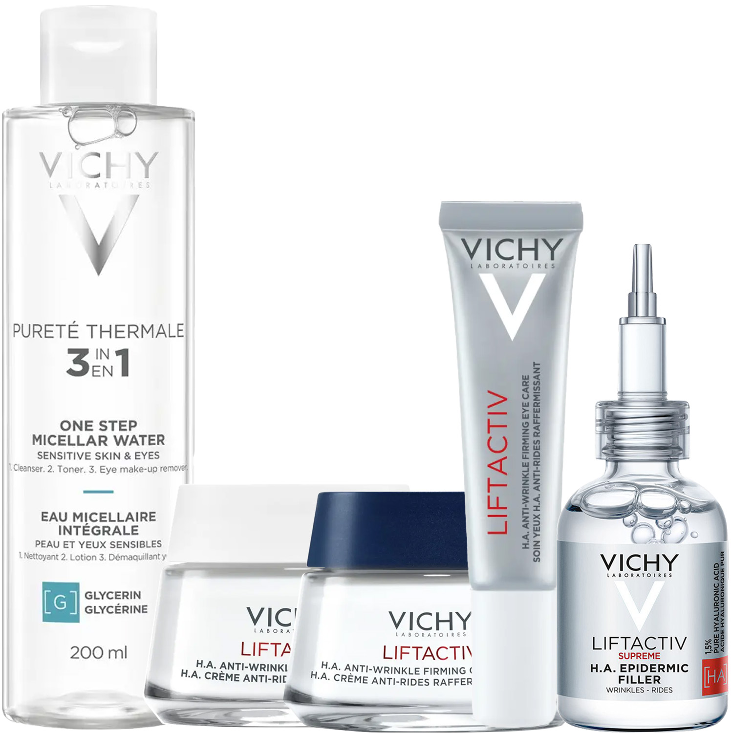 Виши Программа Liftactiv Supreme комплексный уход: мицеллярная вода 200 мл + крем для сухой кожи 50 мл + крем ночь 50 мл + крем для век 15 мл + сыворотка 30 мл (Vichy, Liftactiv) фото 2