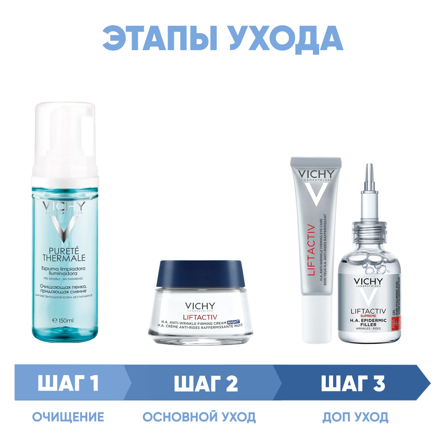 Виши Программа Liftactiv Supreme комплексный уход: пенка 150 мл + крем ночь 50 мл + крем для век 15 мл + сыворотка 30 мл (Vichy, Liftactiv) фото 1