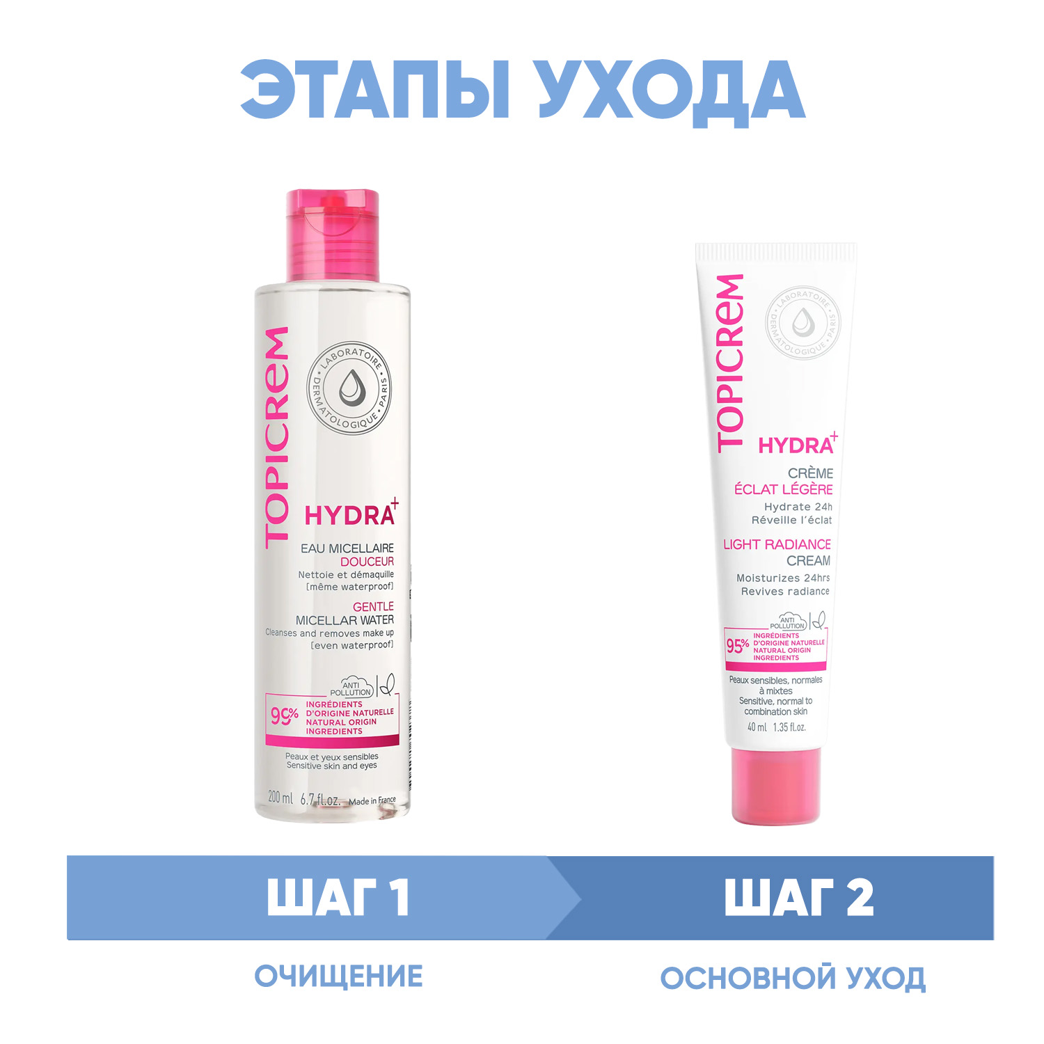 Топикрем Программа Hydra очищение и основной уход: мицеллярная вода 200 мл + крем 40 мл (Topicrem, Hydra+ Чувствительная кожа лица) Топикрем Программа Hydra очищение и основной уход: мицеллярная вода 200 мл + крем 40 мл (Topicrem, Hydra+ Чувствительная кожа лица) фото 1