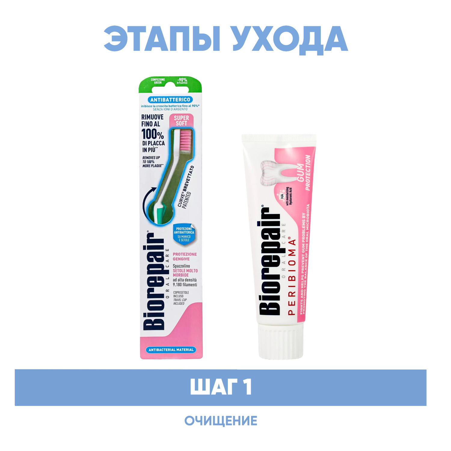 Биорепейр Программа Peribioma очищение: зубная щетка + зубная паста 75 мл (Biorepair, Peribioma) фото 1