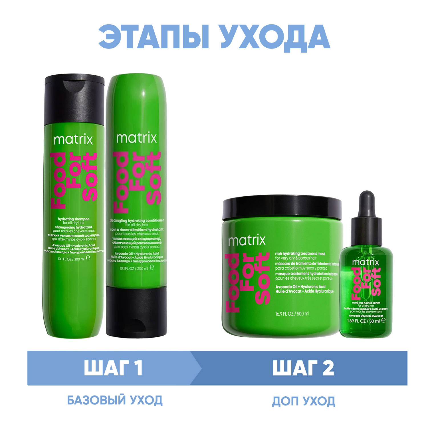 Matrix Программа Food For Soft комплексный уход шампунь 300 мл  кондиционер 300 мл  маска 500 мл  масло 50 мл. фото