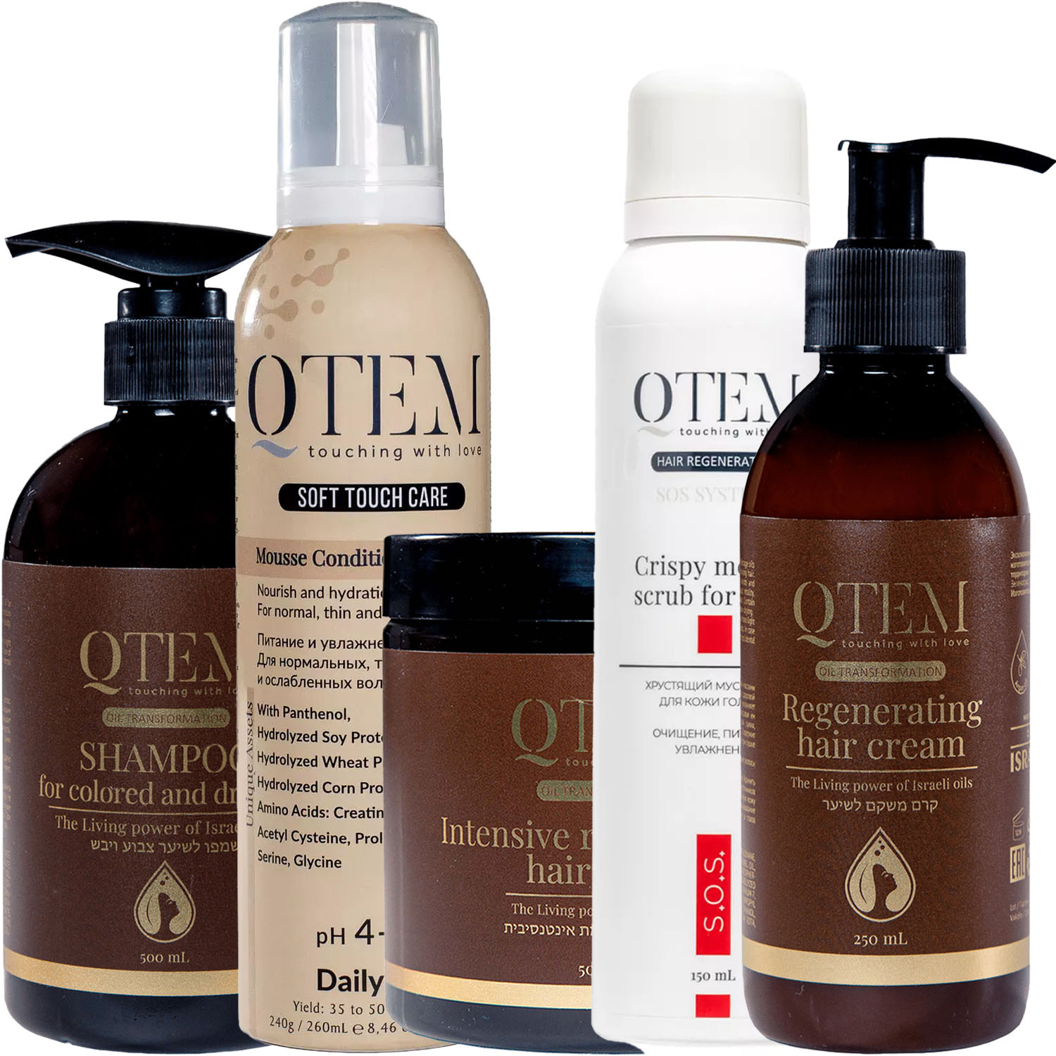Кьютэм Программа Oil Transformation комплексный уход: шампунь 500 мл + кондиционер 260 мл + маска 500 мл + скраб 150 мл + крем 250 мл (Qtem, Oil Transformation) фото 5