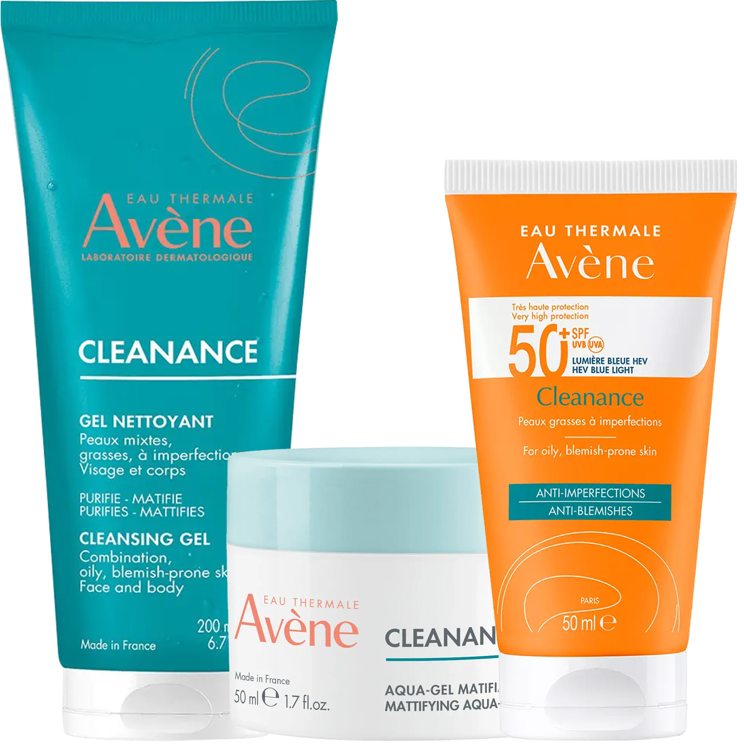 Авен Программа Cleanance комплексный уход: гель 200 мл + аква-гель 50 мл + флюид SPF50+ 50 мл (Avene, Cleanance) фото 5