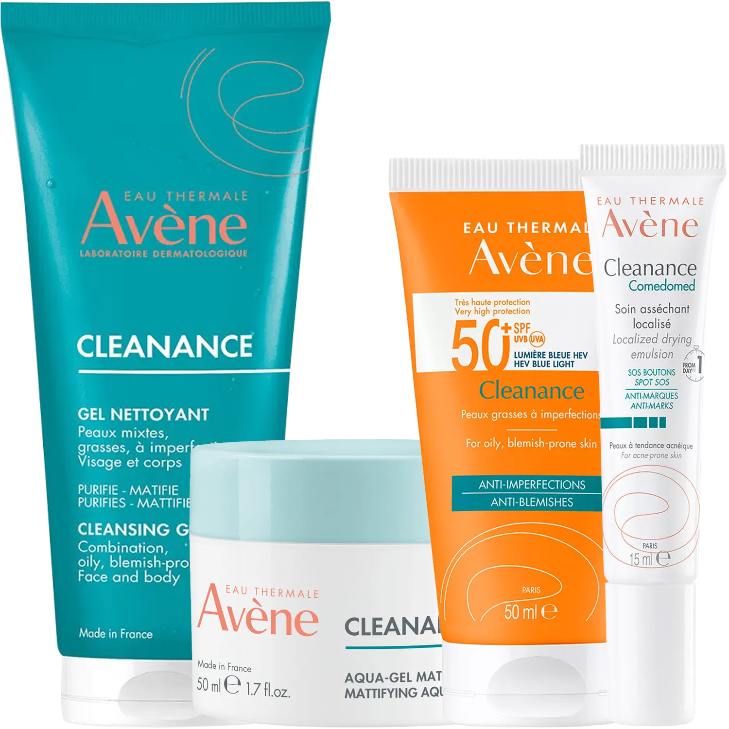 Авен Программа Cleanance комплексный уход: гель 200 мл + аква-гель 50 мл + флюид SPF50+ 50 мл + корректор 15 мл (Avene, Cleanance) фото 5