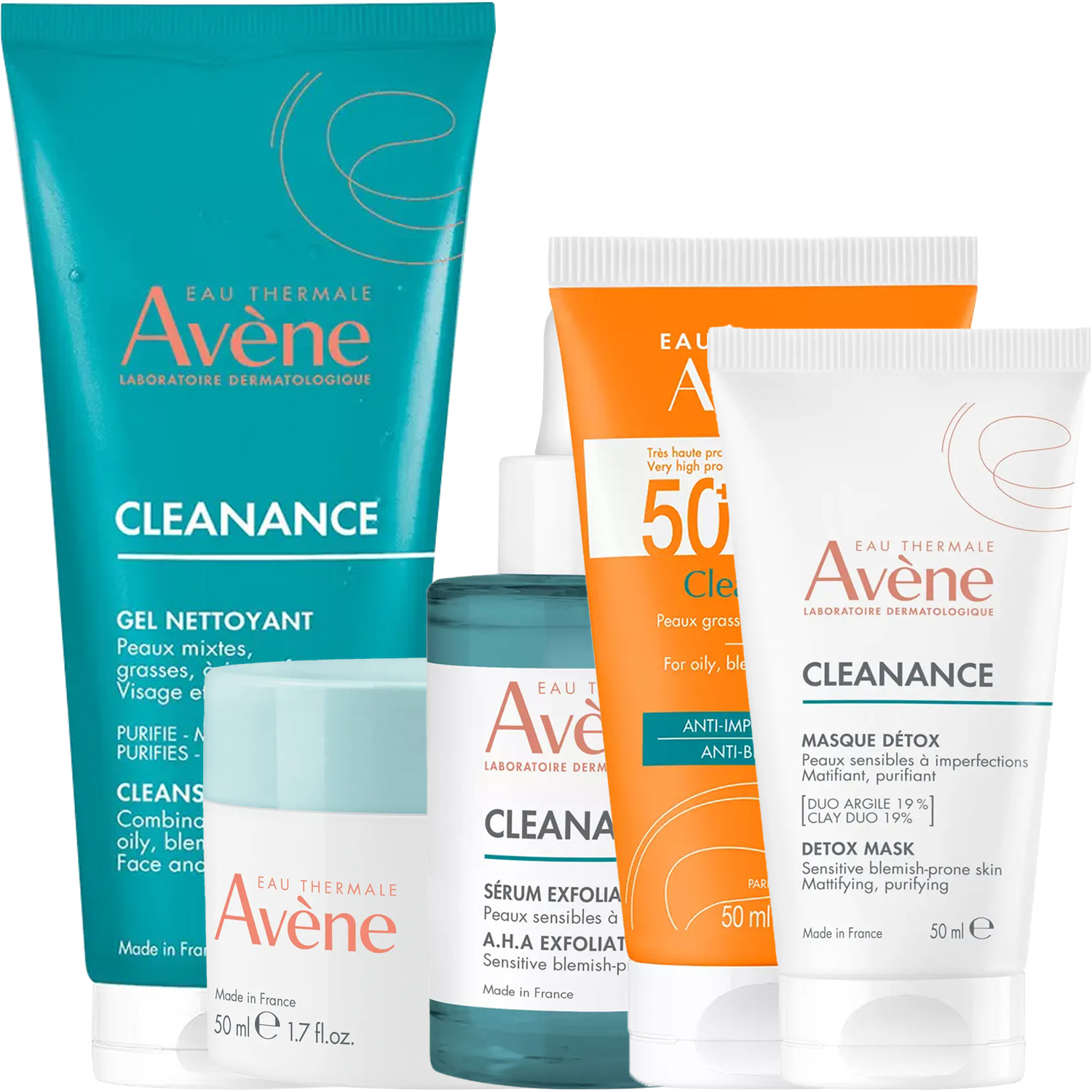 Авен Программа Cleanance комплексный уход: гель 200 мл + аква-гель 50 мл + сыворотка 30 мл + флюид SPF50+ 50 мл + маска 50 мл (Avene, Cleanance) фото 5