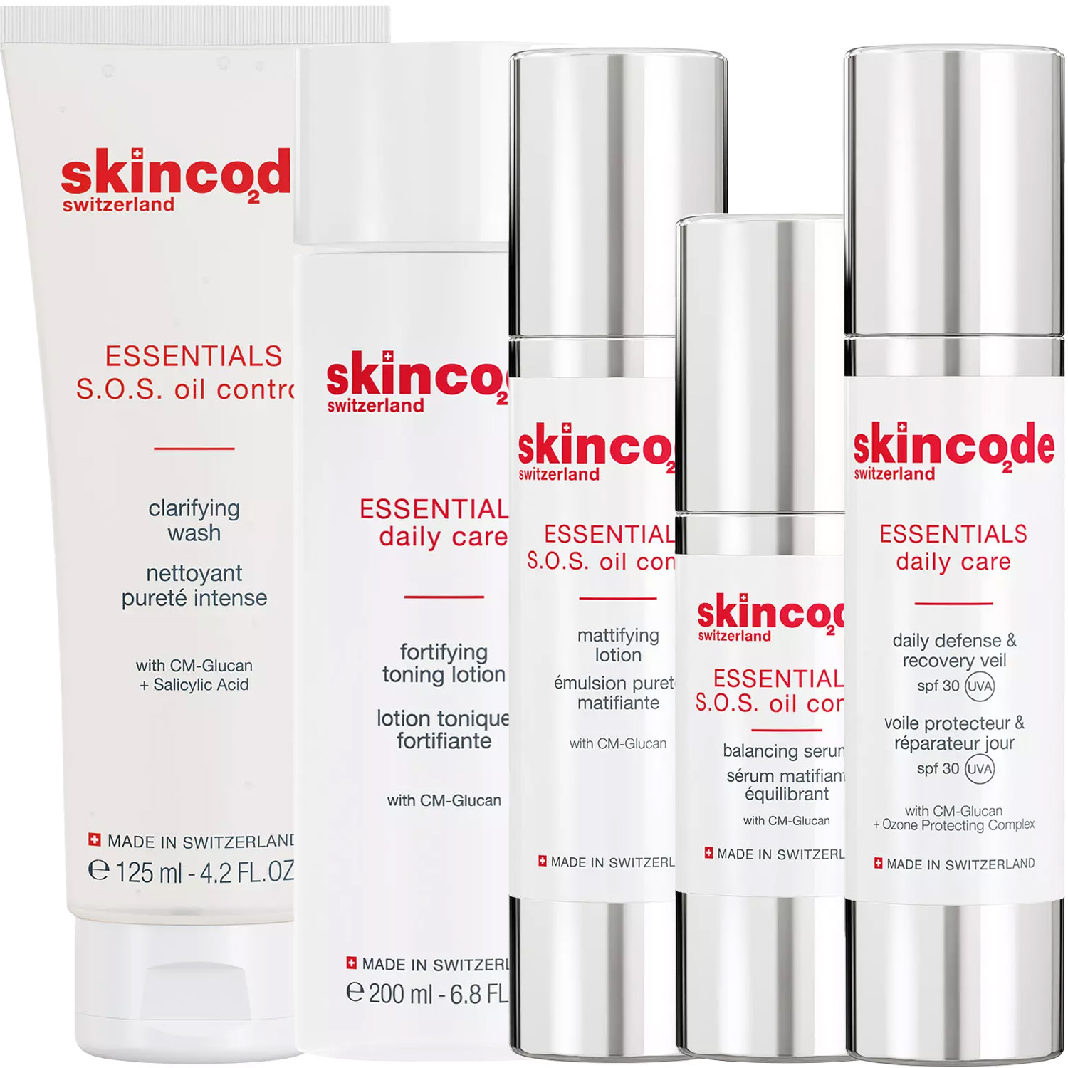 Скинкод Программа S.0.S Oil Control комплексный уход: гель 125 мл + лосьон 200 мл + лосьон mat 50 мл + сыворотка 30 мл + крем SPF30 50 мл (Skincode, Essentials S.0.S Oil Control) фото 5