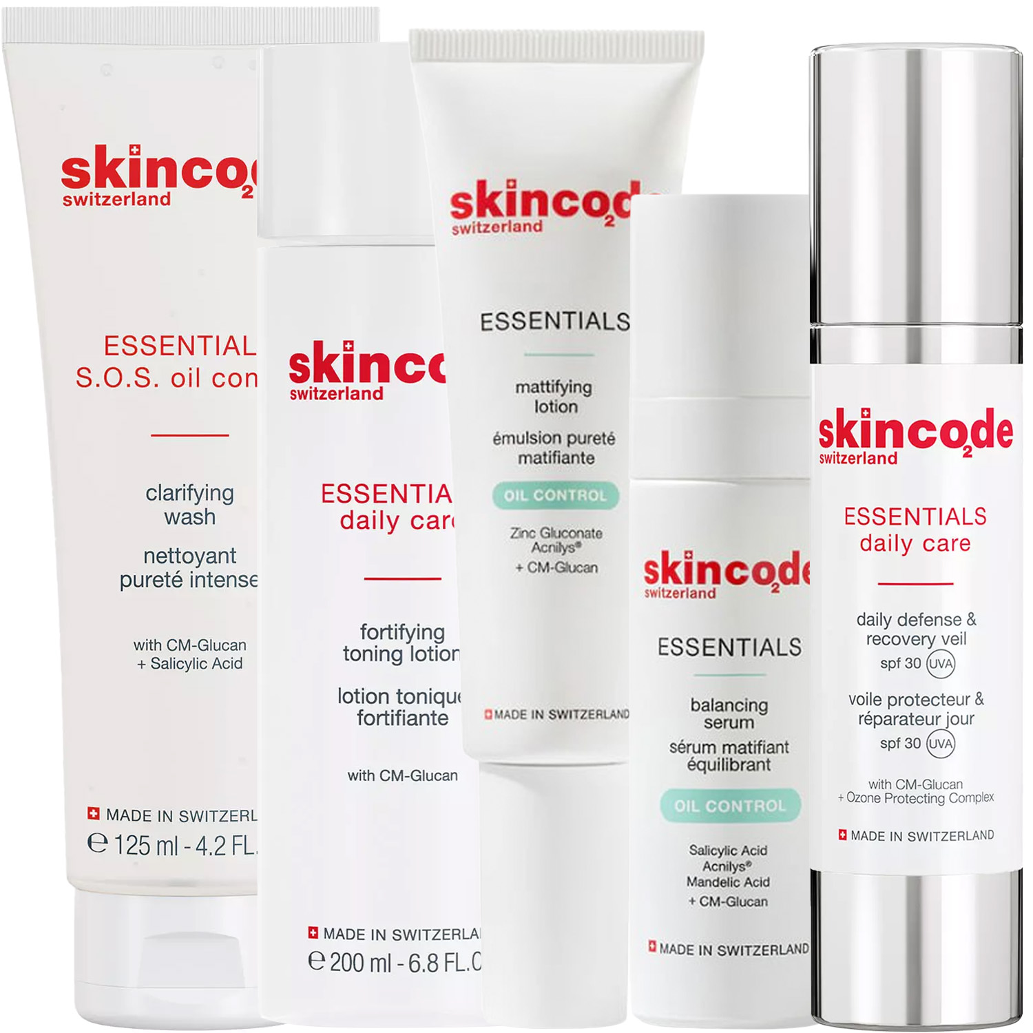 Скинкод Программа S.0.S Oil Control комплексный уход: гель 125 мл + лосьон 200 мл + лосьон mat 50 мл + сыворотка 30 мл + крем SPF30 50 мл (Skincode, Essentials S.0.S Oil Control) фото 5