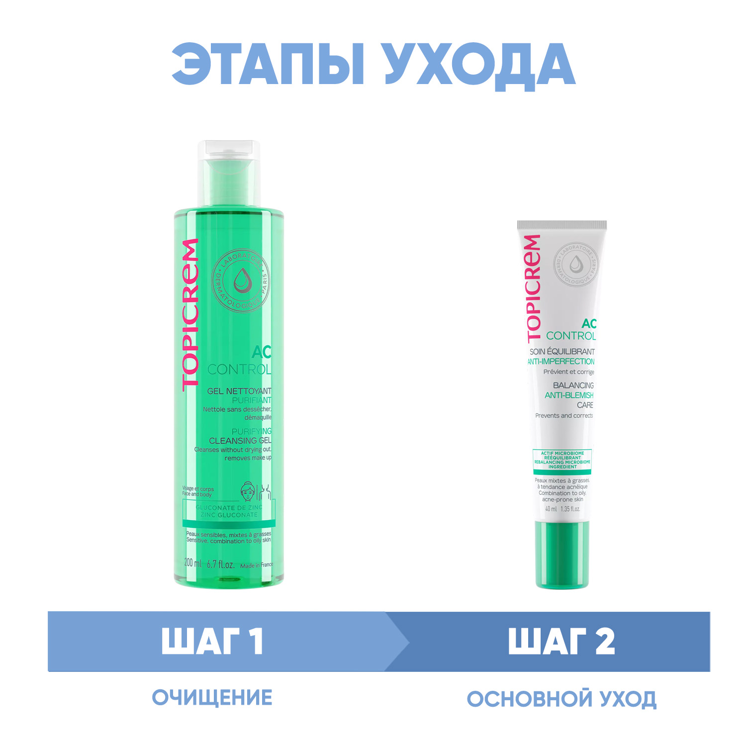 Топикрем Программа AC Control очищение и основной уход: гель 200 мл + крем 40 мл (Topicrem, AC Control) фото 1