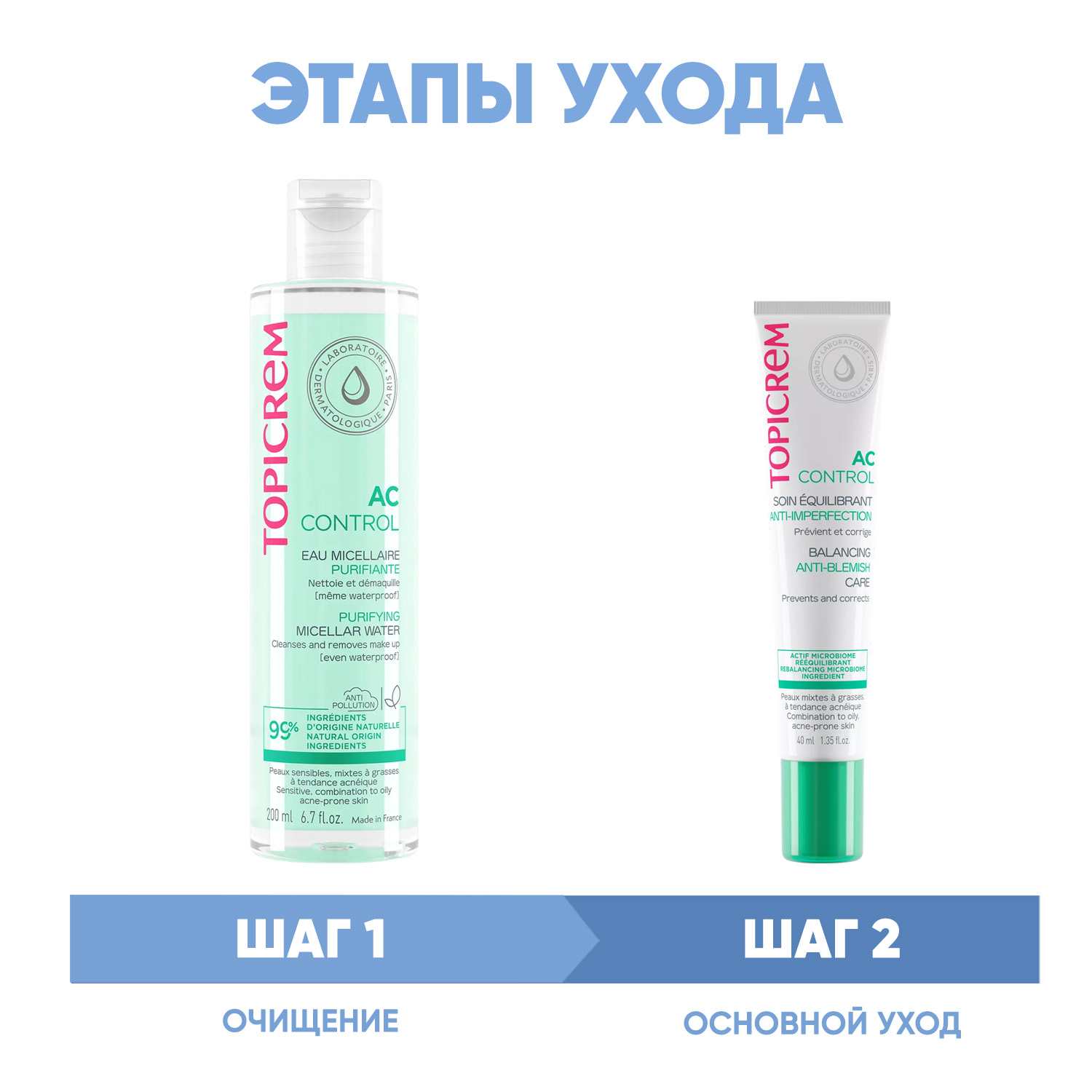 Топикрем Программа AC Control очищение и основной уход: мицеллярная вода 200 мл + крем 40 мл (Topicrem, AC Control) фото 1