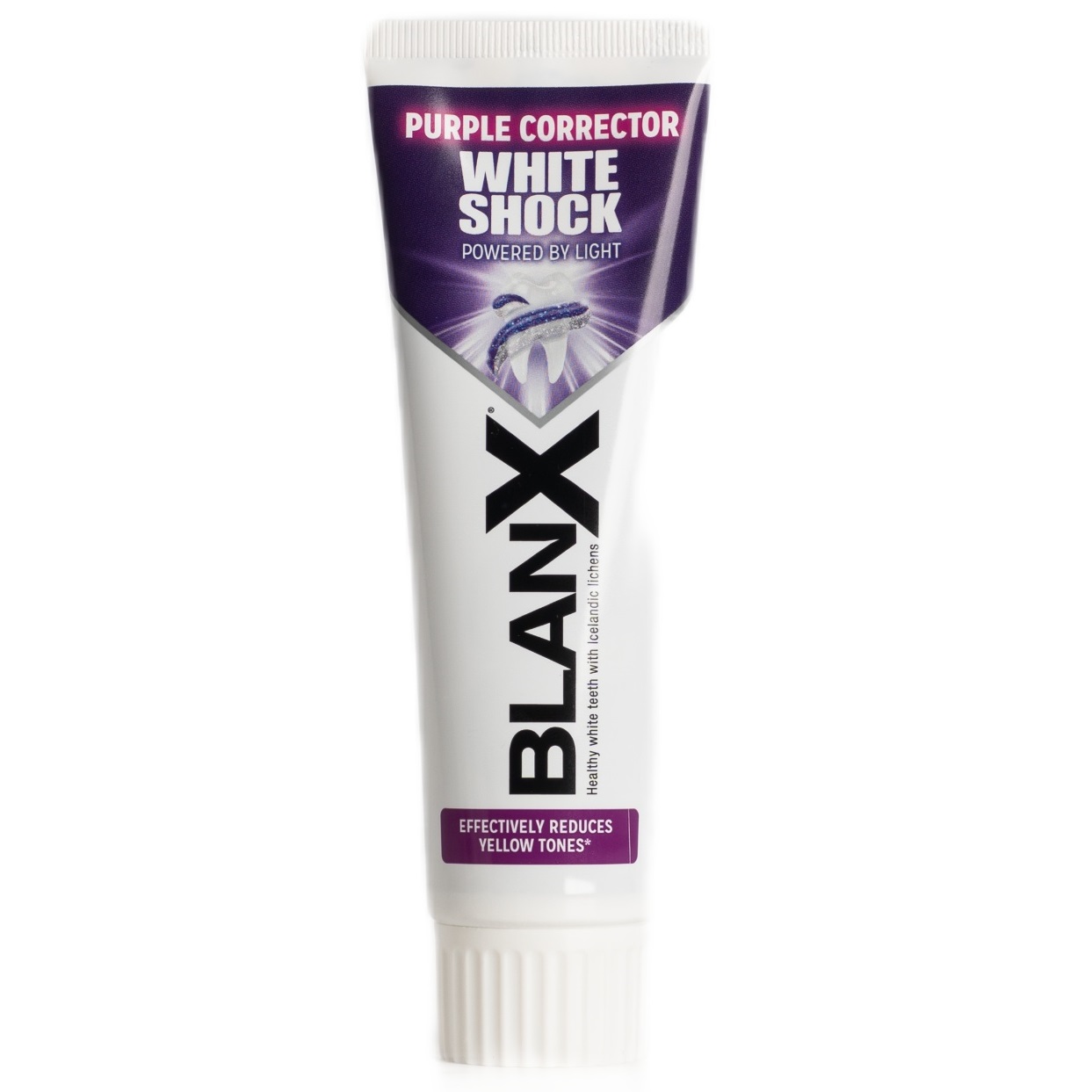 Blanx Отбеливающая зубная паста White Shock с фиолетовым корректором цвета, 75 мл. фото