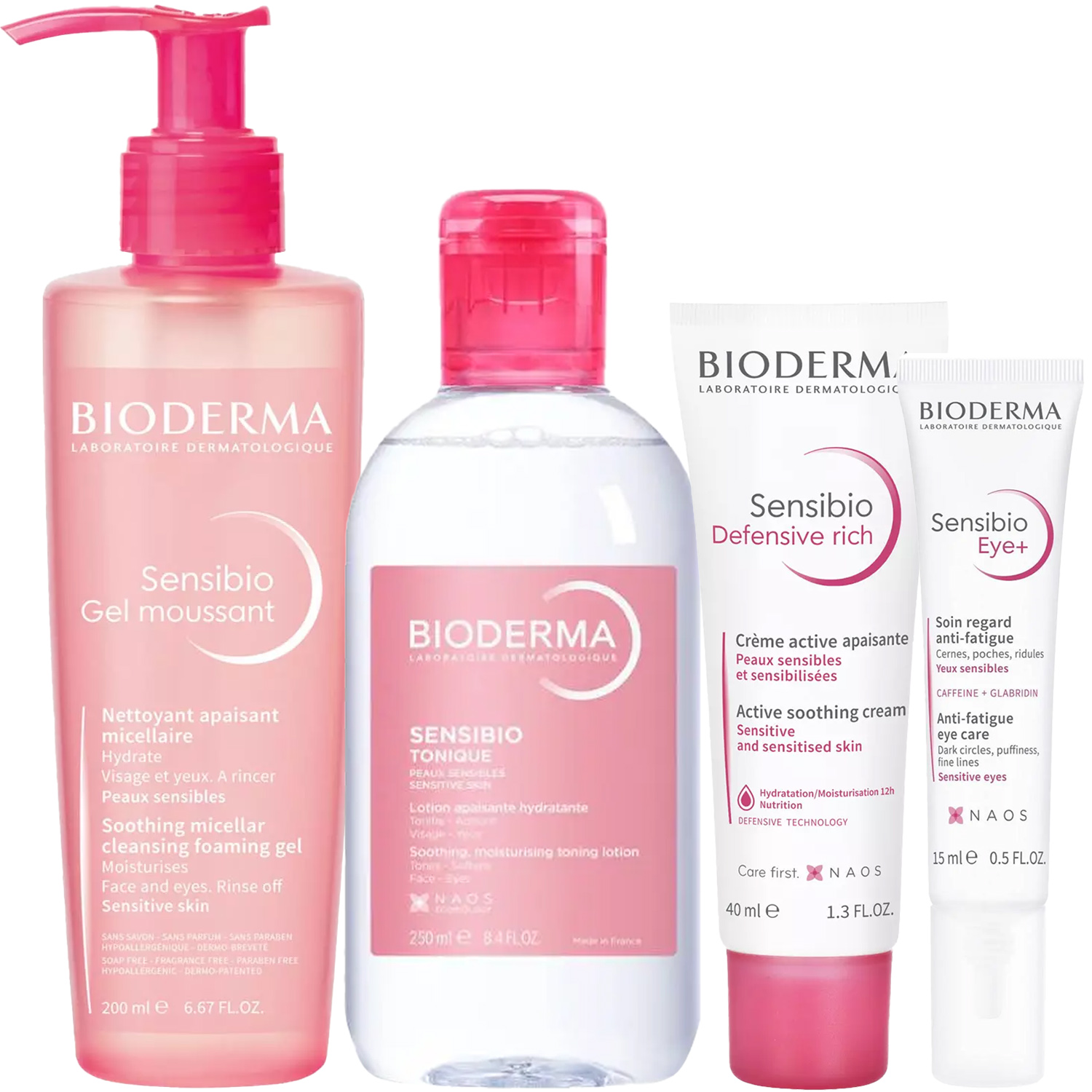 Биодерма Программа Sensibio комплексный уход: гель 200 мл + лосьон 250 мл + насыщенный крем 40 мл + гель для век 15 мл (Bioderma, Sensibio) фото 5