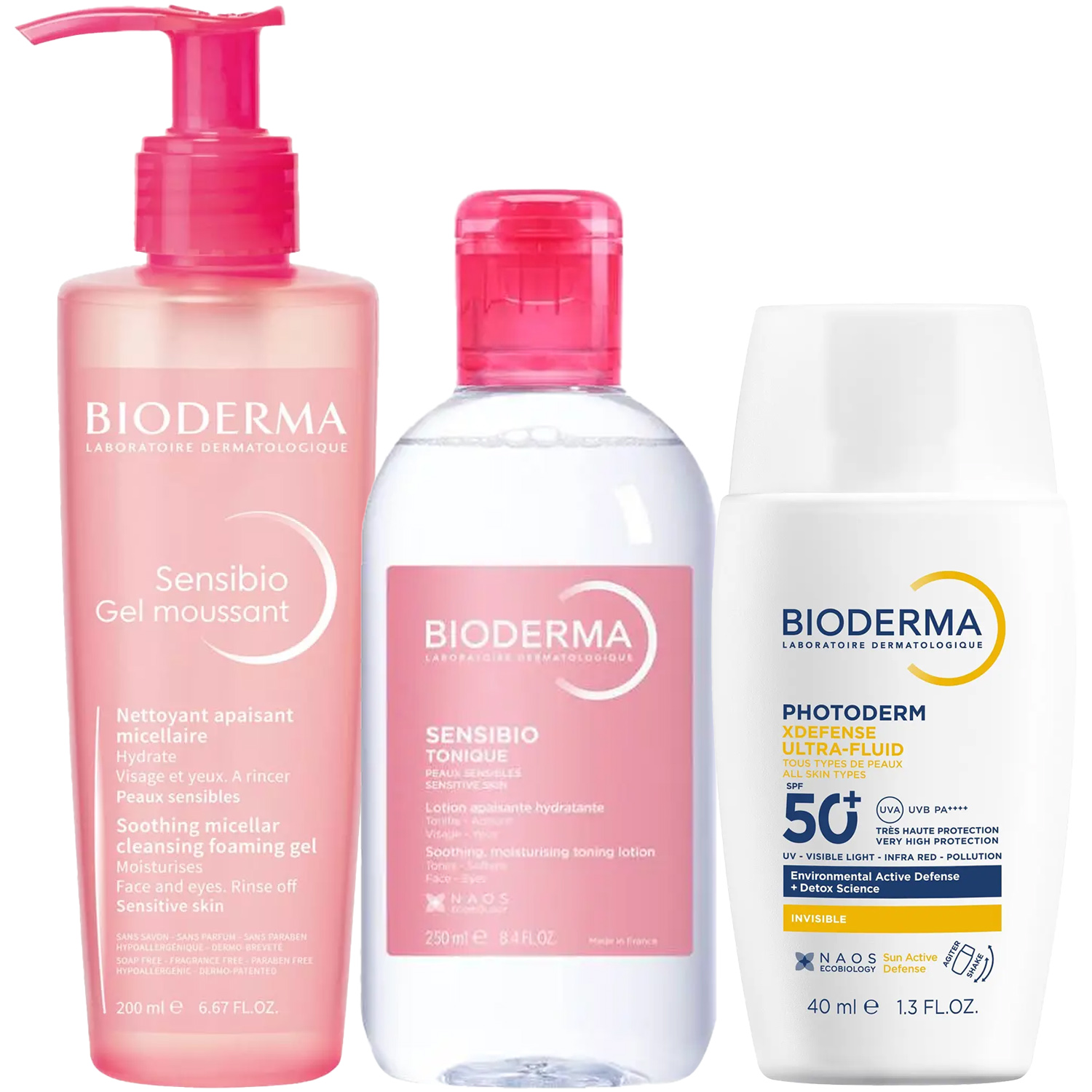 Биодерма Программа Sensibio очищение и основной уход: гель 200 мл + лосьон 250 мл + флюид SPF50+ 40 мл (Bioderma, Sensibio) фото 5