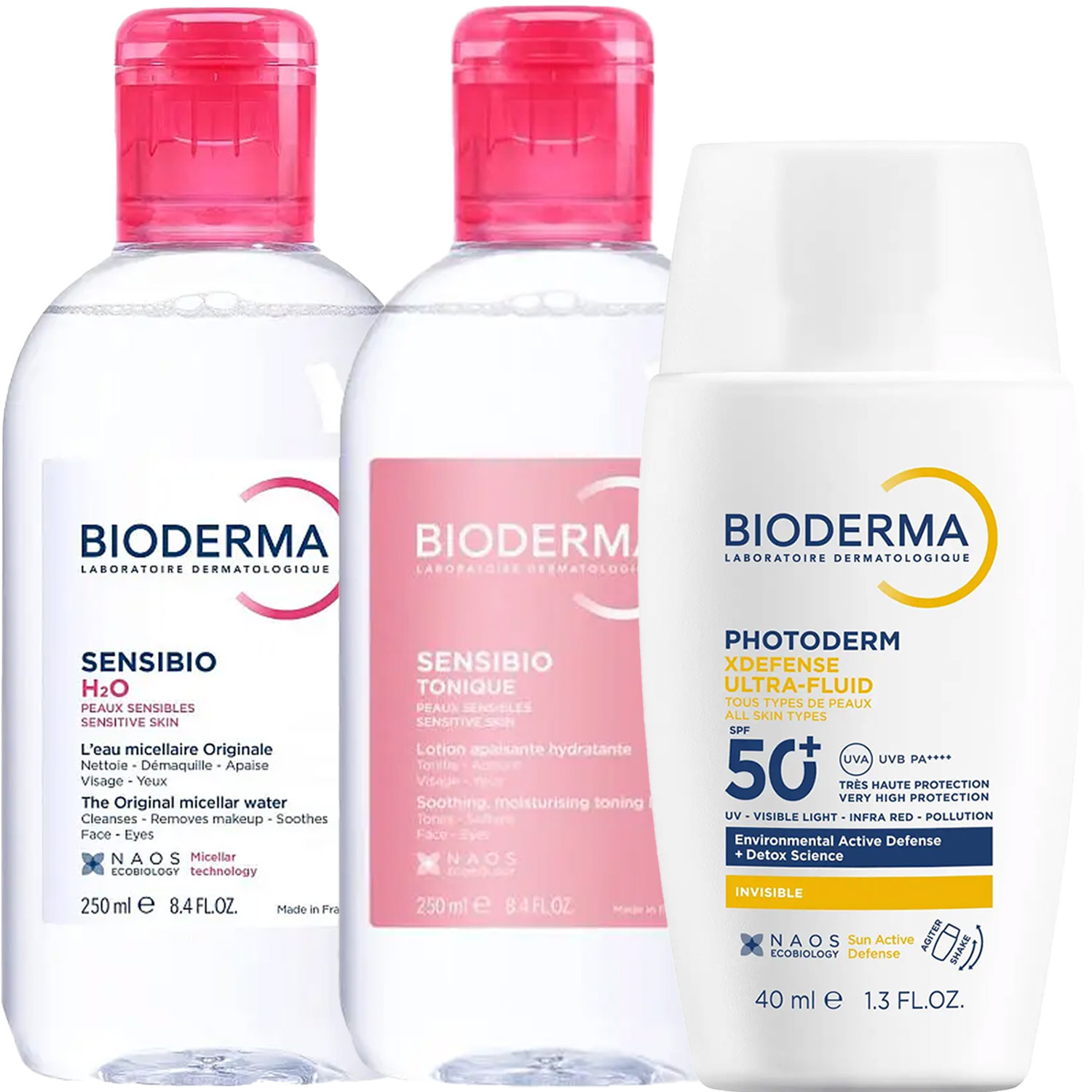 Биодерма Программа Sensibio очищение и основной уход: мицеллярная вода 250 мл + лосьон 250 мл + флюид SPF50+ 40 мл (Bioderma, Sensibio) фото 5