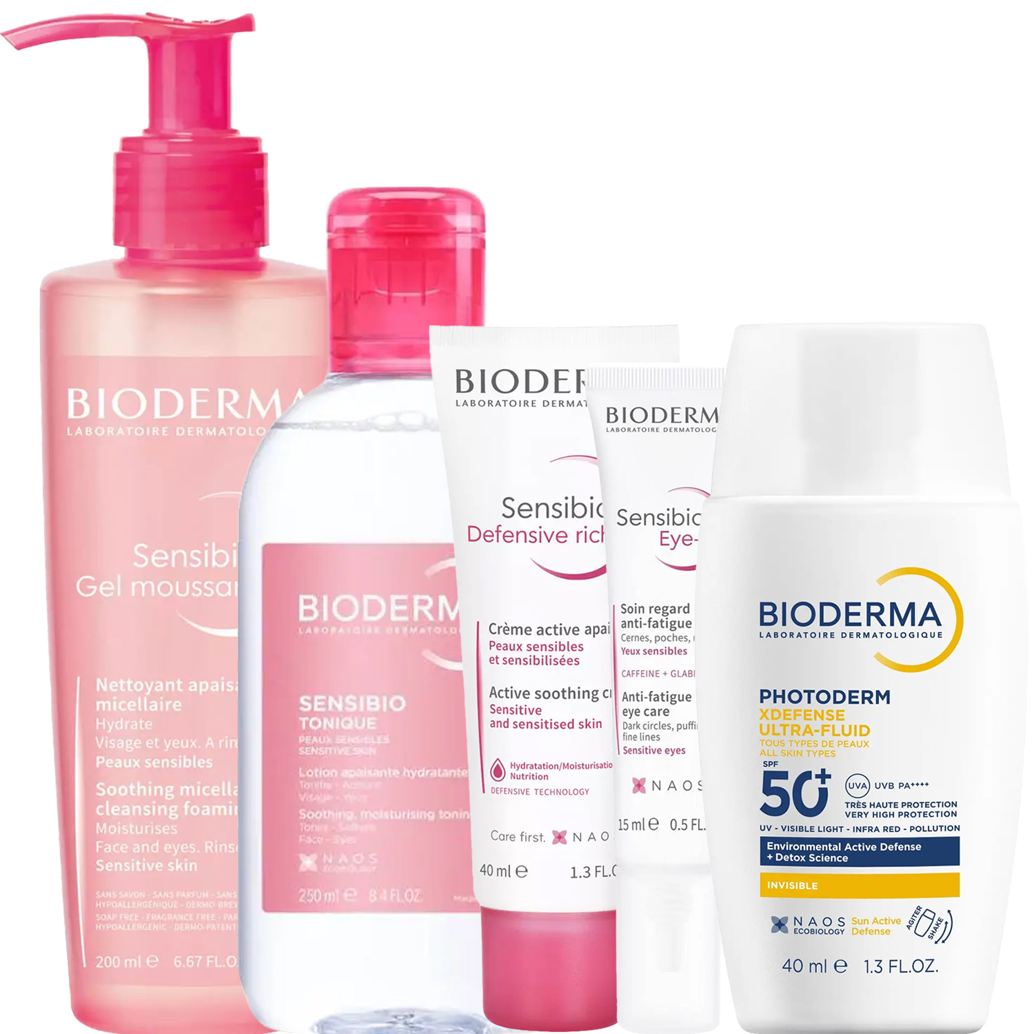 Биодерма Программа Sensibio комплексный уход: гель 200 мл + лосьон 250 мл + насыщенный крем 40 мл + гель для век 15 мл + флюид SPF50+ 40 мл (Bioderma, Sensibio) фото 5