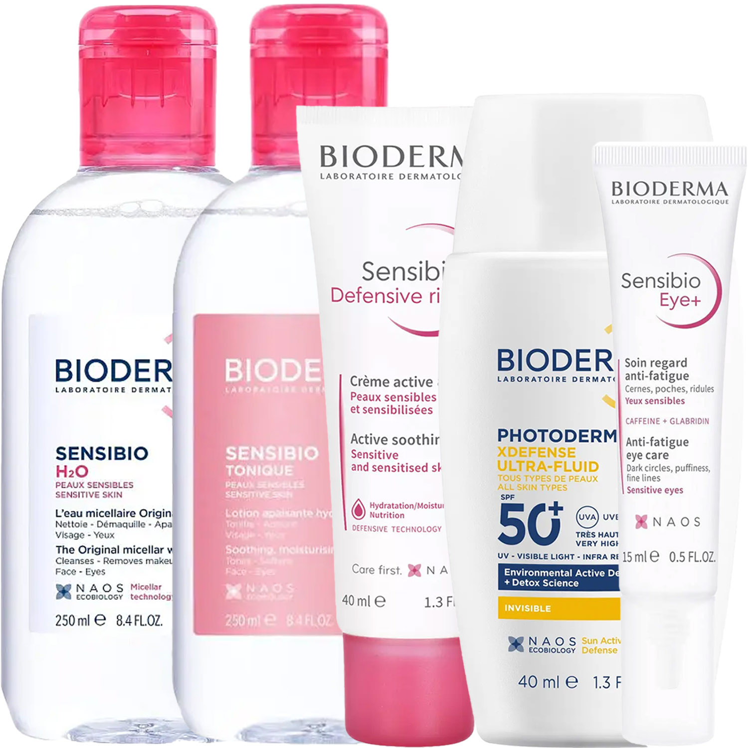Биодерма Программа Sensibio комплексный уход: мицеллярная вода 250 мл + лосьон 250 мл + насыщенный крем 40 мл + гель для век 15 мл + флюид SPF50+ 40 мл (Bioderma, Sensibio) фото 5