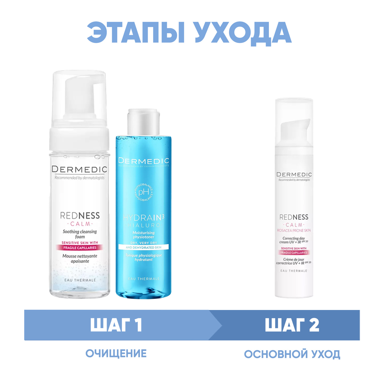 Дермедик Программа Redness очищение и основной уход: пена 150 мл + тоник 200 мл + крем SPF20 40 мл (Dermedic, Redness) фото 1
