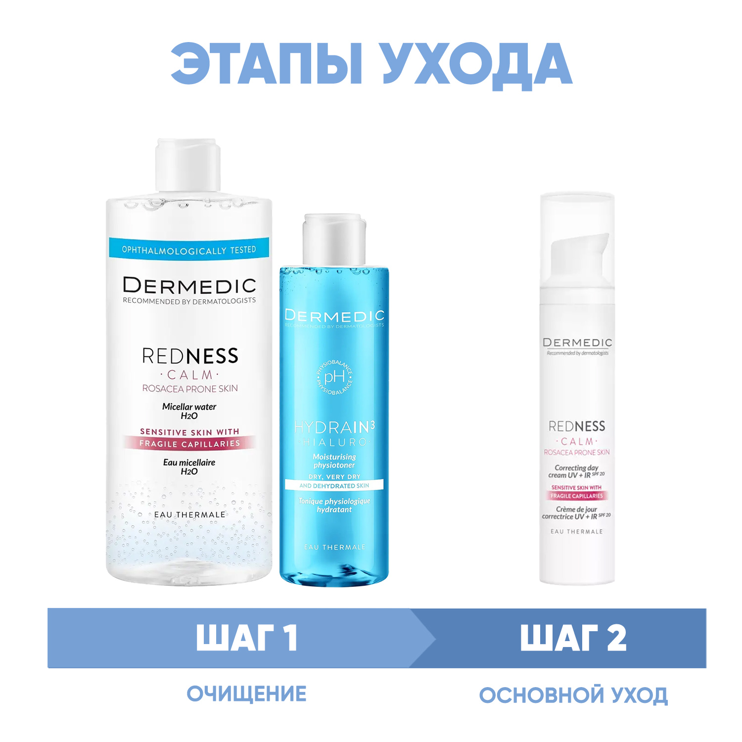 Дермедик Программа Redness очищение и основной уход: мицеллярная вода 500 мл + тоник 200 мл + крем SPF20 40 мл (Dermedic, Redness) фото 1