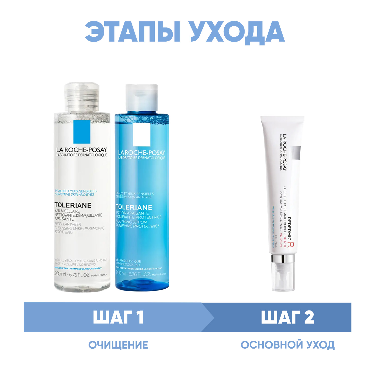 La Roche-Posay Программа Redermic Retinol очищение и основной уход мицеллярная вода 200 мл  тоник 200 мл  крем-флюид 30 мл. фото