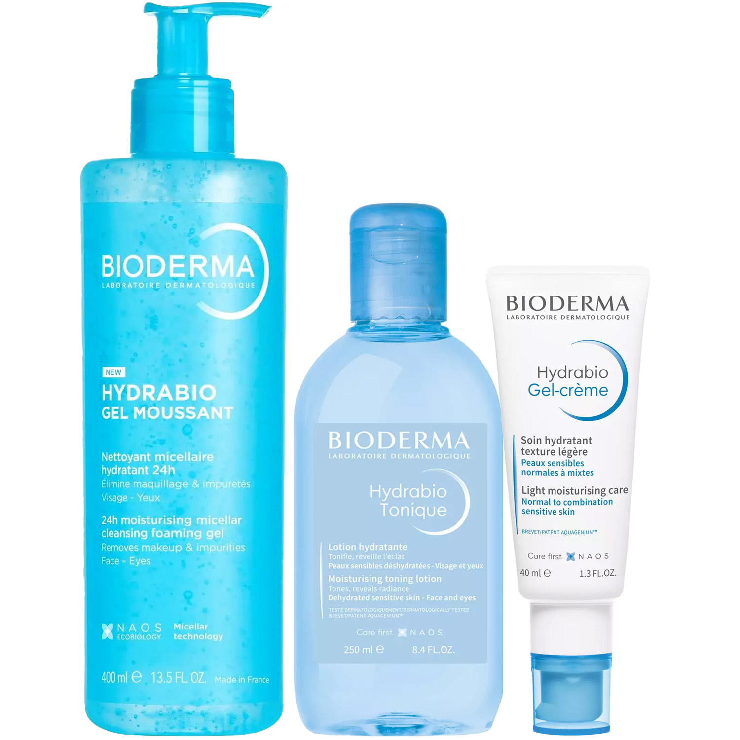 Биодерма Программа Hydrabio очищение и основной уход: гель 400 мл + лосьон 250 мл + гель-крем 40 мл (Bioderma, Hydrabio) фото 5