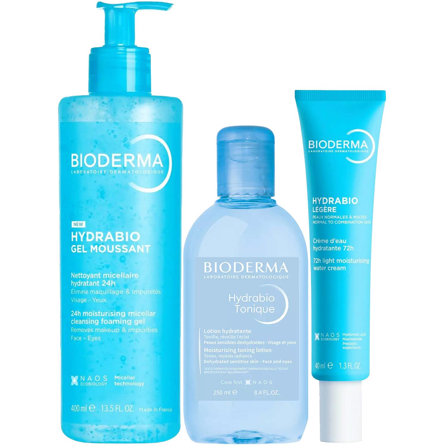 Биодерма Программа Hydrabio очищение и основной уход: гель 400 мл + лосьон 250 мл + крем 40 мл (Bioderma, Hydrabio) фото 5