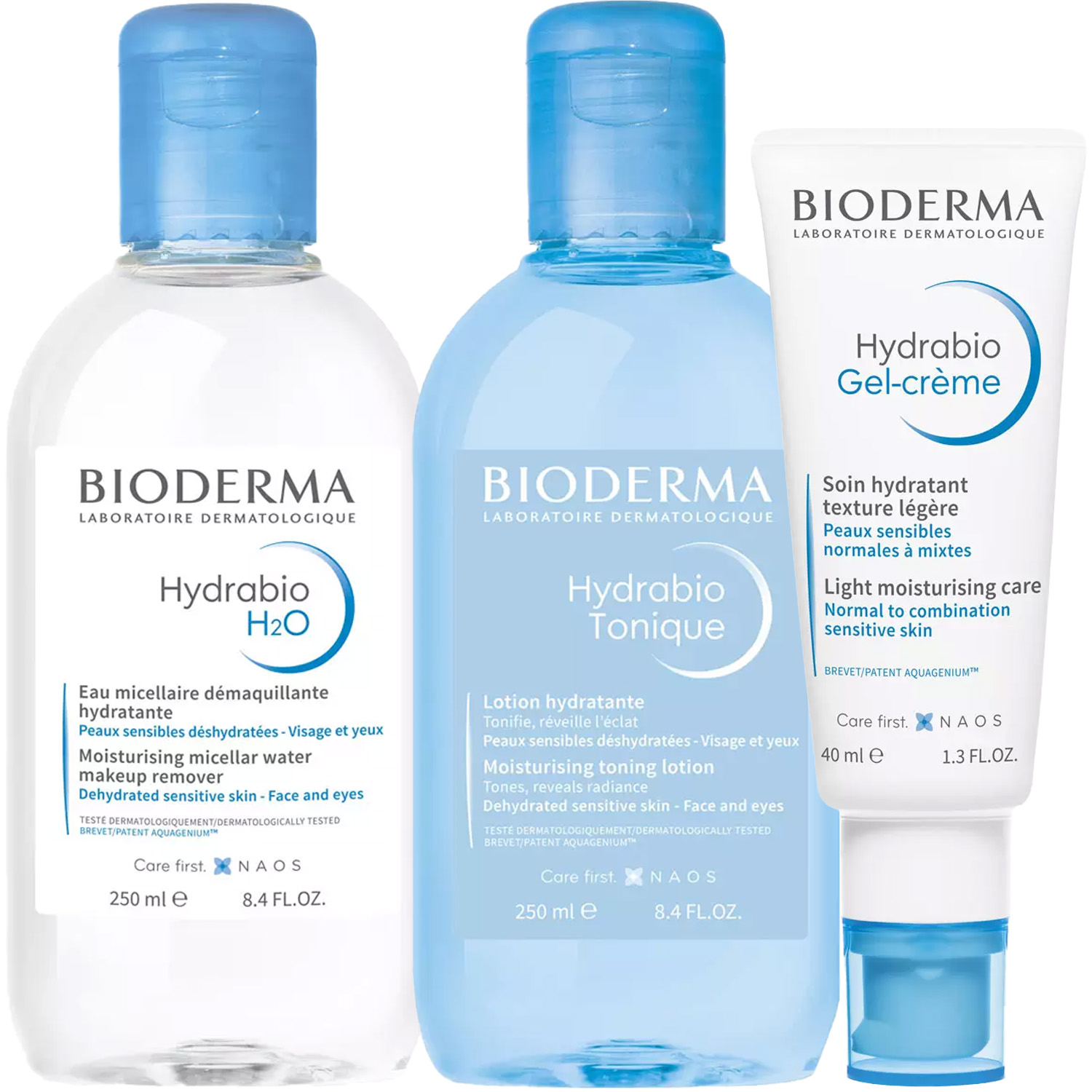 Биодерма Программа Hydrabio очищение и основной уход: мицеллярная вода 250 мл + лосьон 250 мл + гель-крем 40 мл (Bioderma, Hydrabio) фото 5