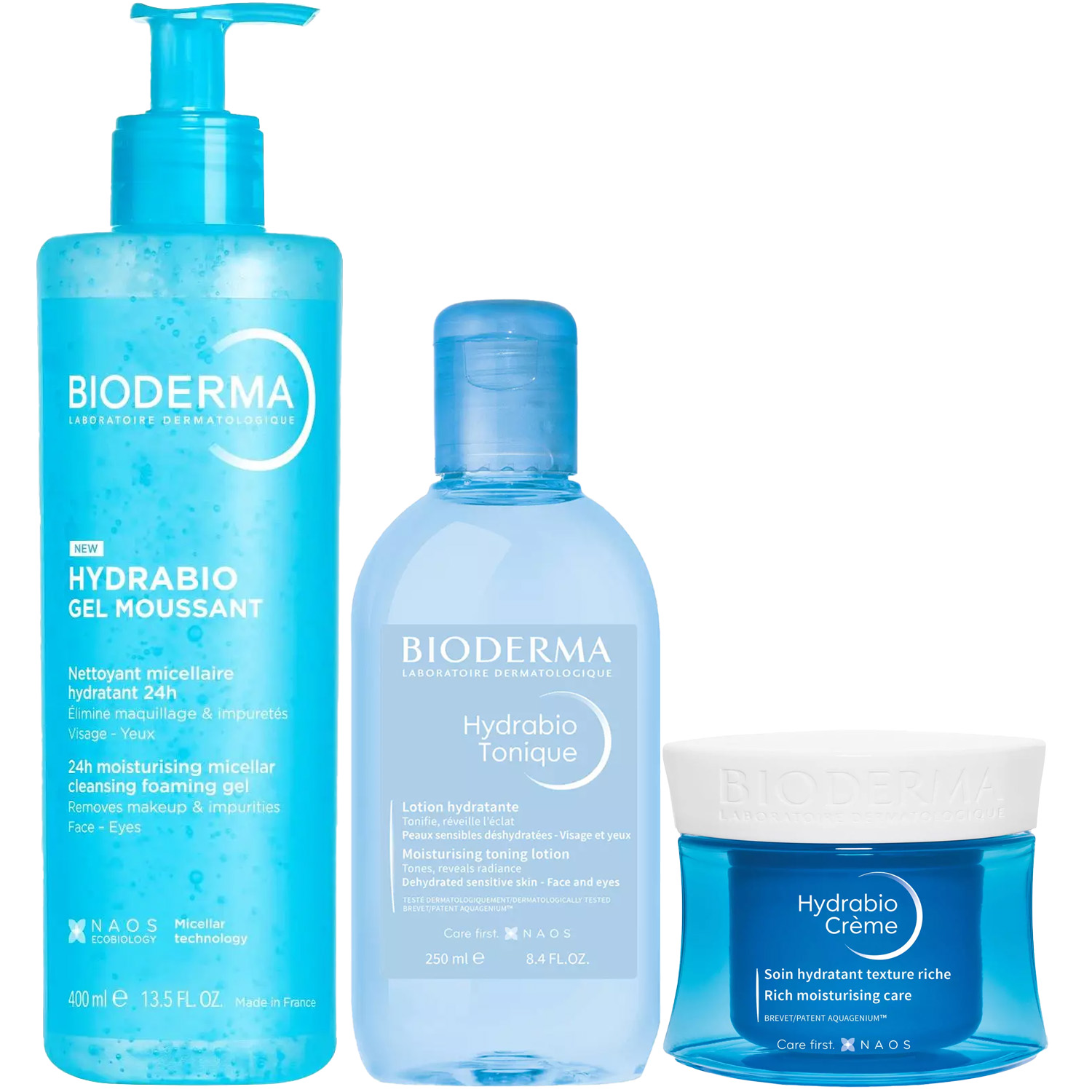 Биодерма Программа Hydrabio очищение и основной уход: гель 400 мл + лосьон 250 мл + крем 50 мл (Bioderma, Hydrabio) фото 5