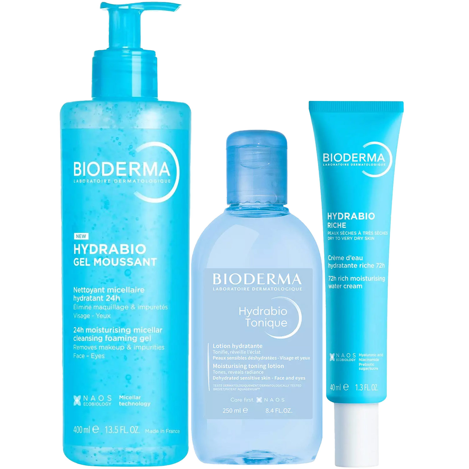 Биодерма Программа Hydrabio очищение и основной уход: гель 400 мл + лосьон 250 мл + крем 40 мл (Bioderma, Hydrabio) фото 5