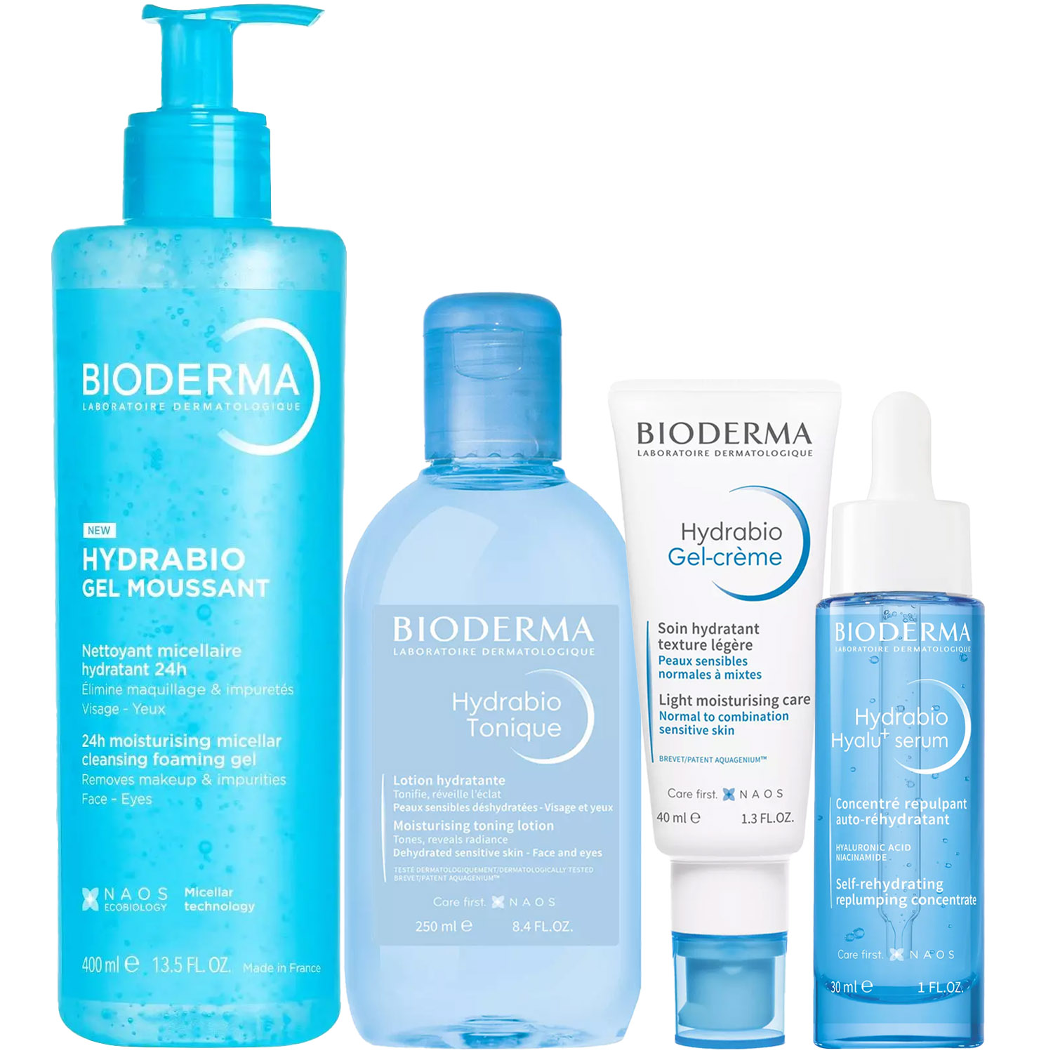 Биодерма Программа Hydrabio комплексный уход: гель 400 мл + лосьон 250 мл + гель-крем 40 мл + сыворотка 30 мл (Bioderma, Hydrabio) фото 5