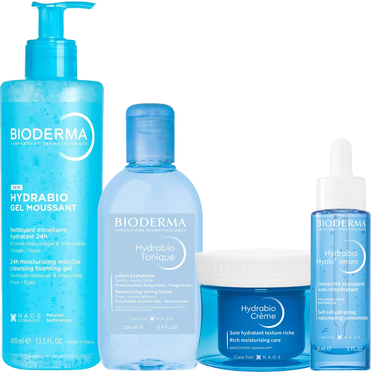 Биодерма Программа Hydrabio комплексный уход: гель 400 мл + лосьон 250 мл + крем 50 мл + сыворотка 30 мл (Bioderma, Hydrabio) фото 5