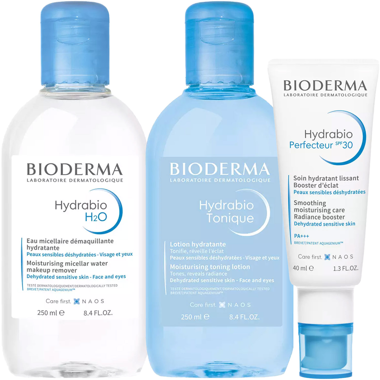 Биодерма Программа Hydrabio очищение и основной уход: мицеллярная вода 250 мл + лосьон 250 мл + крем SPF30 40 мл (Bioderma, Hydrabio) фото 5