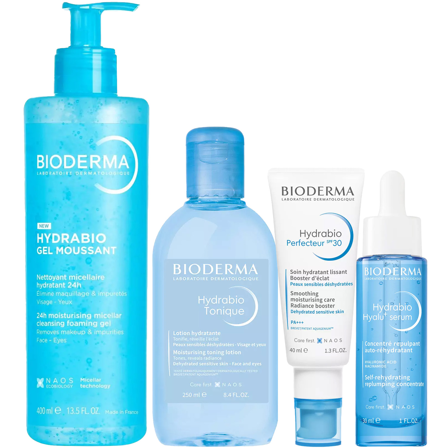 Биодерма Программа Hydrabio комплексный уход: гель 400 мл + лосьон 250 мл + крем SPF30 40 мл + сыворотка 30 мл (Bioderma, Hydrabio) фото 5