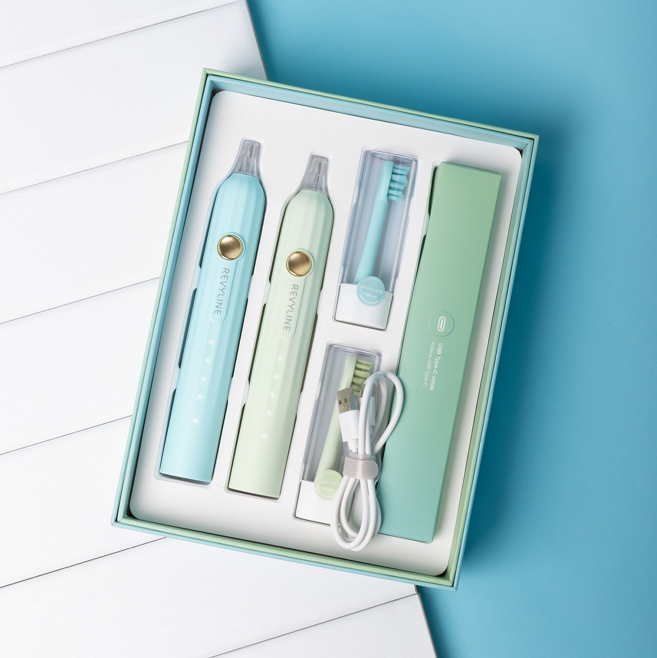  Набор электрических зубных щеток RL 075 Duo limpet Shell + Lime Cream (REVYLINE, Электрические зубные щетки) фото 1