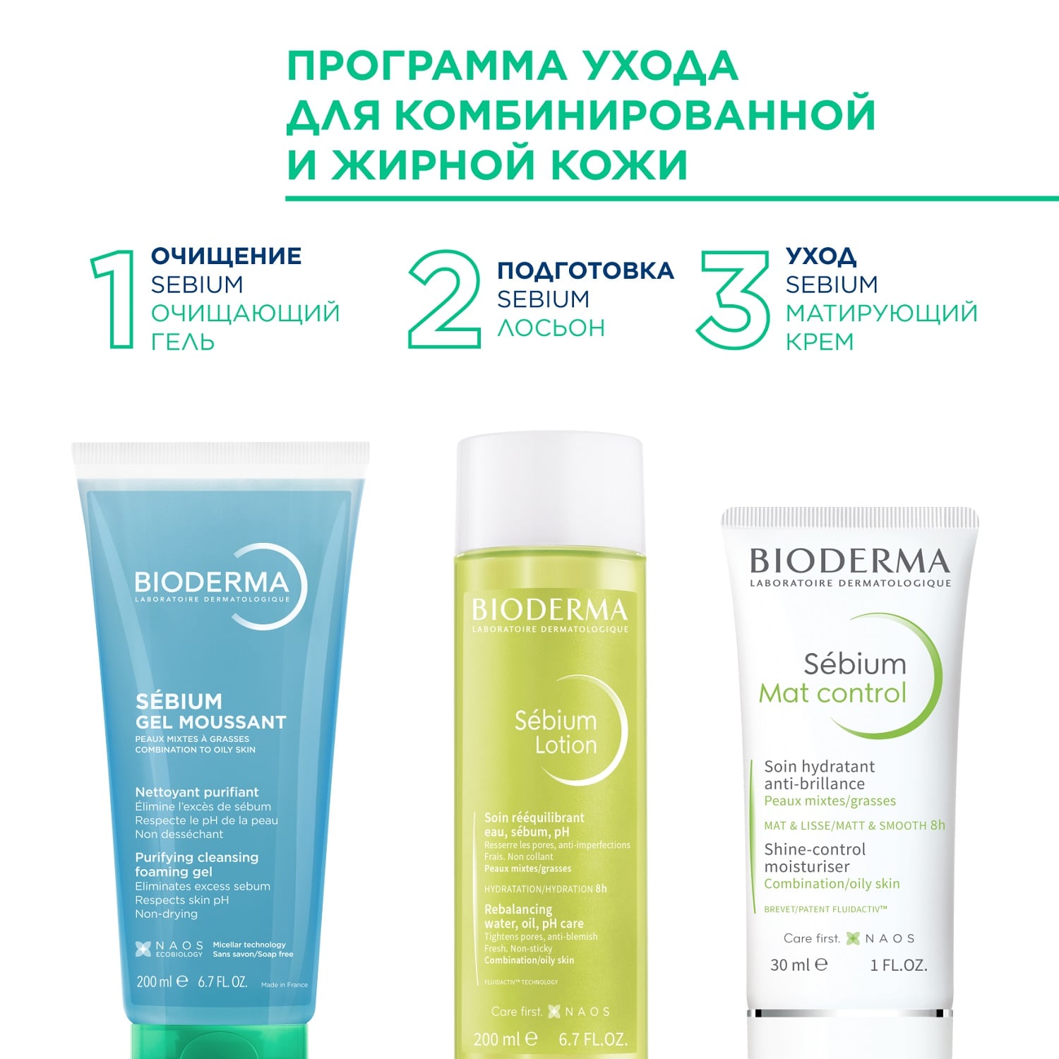 Биодерма Очищающий гель для  комбинированной, жирной и проблемной кожи лица и тела, 200 мл (Bioderma, Sebium) фото 12