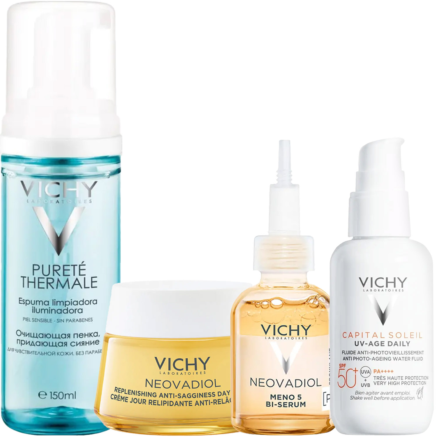 Виши Программа Neovadiol комплексный уход: пенка 150 мл + крем день 50 мл + сыворотка 30 мл + флюид SPF50+ 40 мл (Vichy, Neovadiol) фото 5