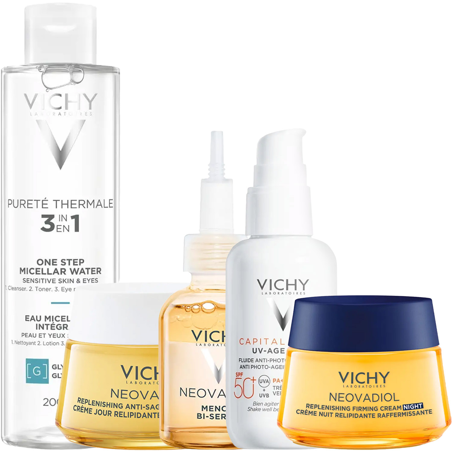 Виши Программа Neovadiol комплексный уход: мицеллярная вода 200 мл + крем день 50 мл + сыворотка 30 мл + флюид SPF50+ 40 мл + крем ночь 50 мл (Vichy, Neovadiol) фото 5