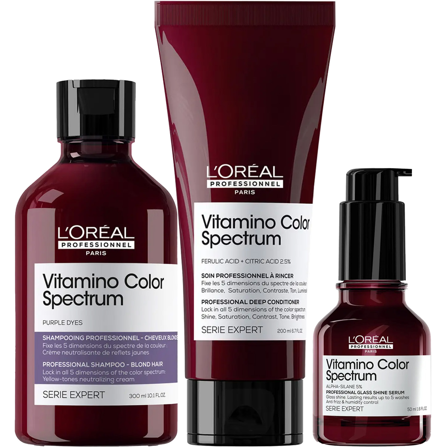 Лореаль Профессионель Программа Vitamino Color Spectrum комплексный уход для светлых волос: шампунь 300 мл + кондиционер 200 мл + сыворотка 50 мл (L'oreal Professionnel, Serie Expert) фото 5