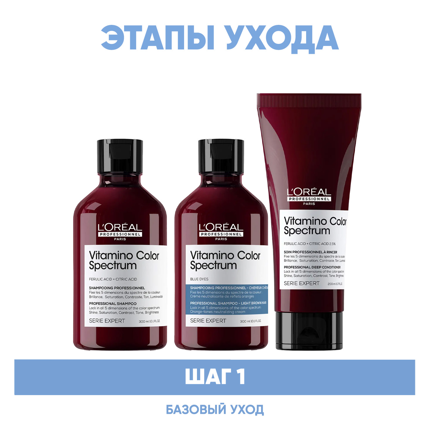 Лореаль Профессионель Программа Vitamino Color Spectrum базовый уход для русых волос: шампунь 2х300 мл + кондиционер 200 мл (L'oreal Professionnel, Serie Expert) фото 1