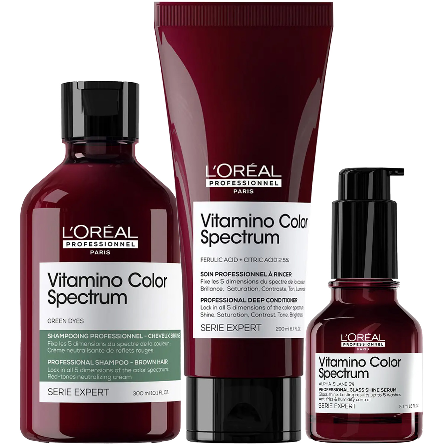 Лореаль Профессионель Программа Vitamino Color Spectrum комплексный уход для каштановых/черных волос: шампунь 300 мл + кондиционер 200 мл + сыворотка 50 мл (L'oreal Professionnel, Serie Expert) фото 5