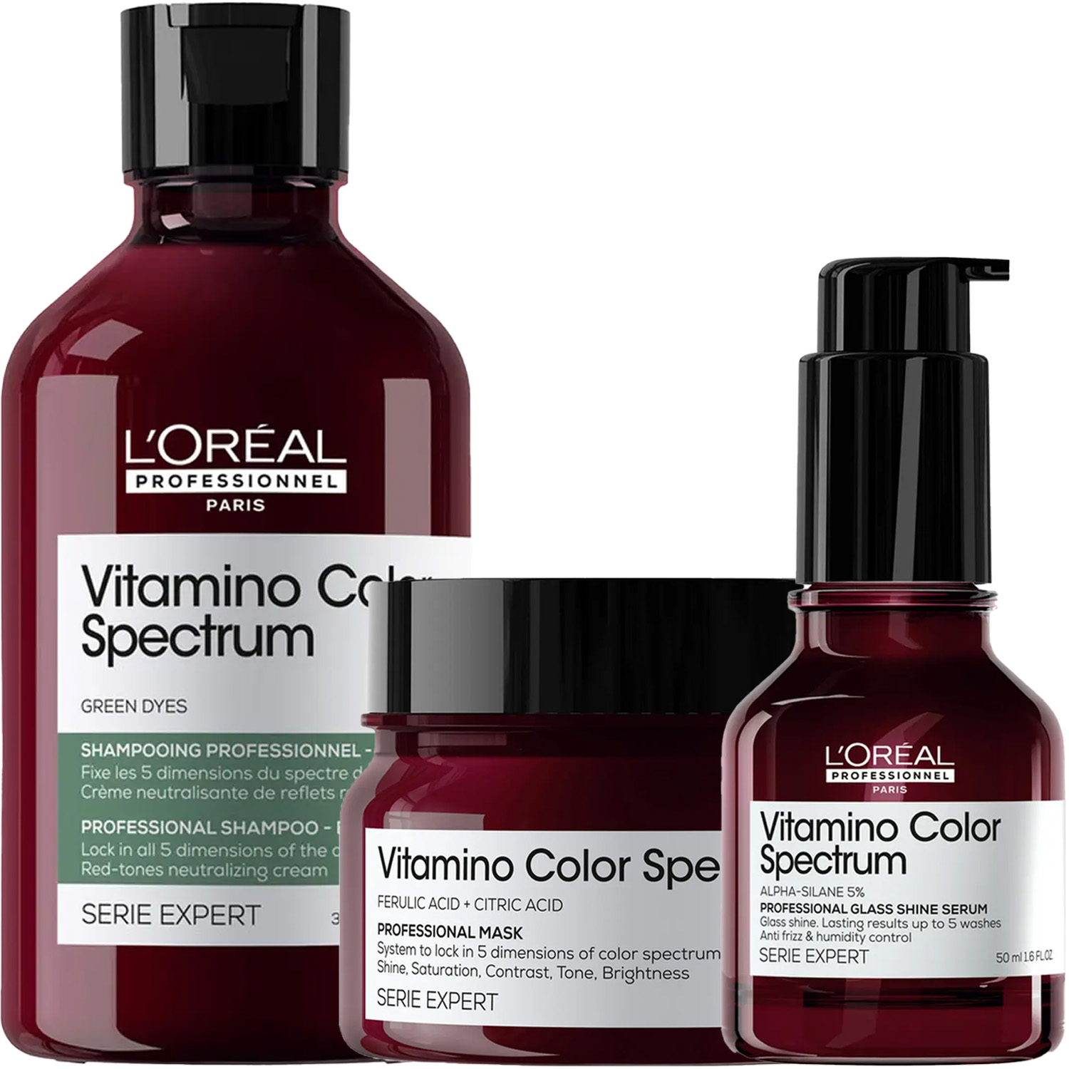 Лореаль Профессионель Программа Vitamino Color Spectrum комплексный уход для каштановых/черных волос: шампунь 300 мл + маска 250 мл + сыворотка 50 мл (L'oreal Professionnel, Serie Expert) фото 5