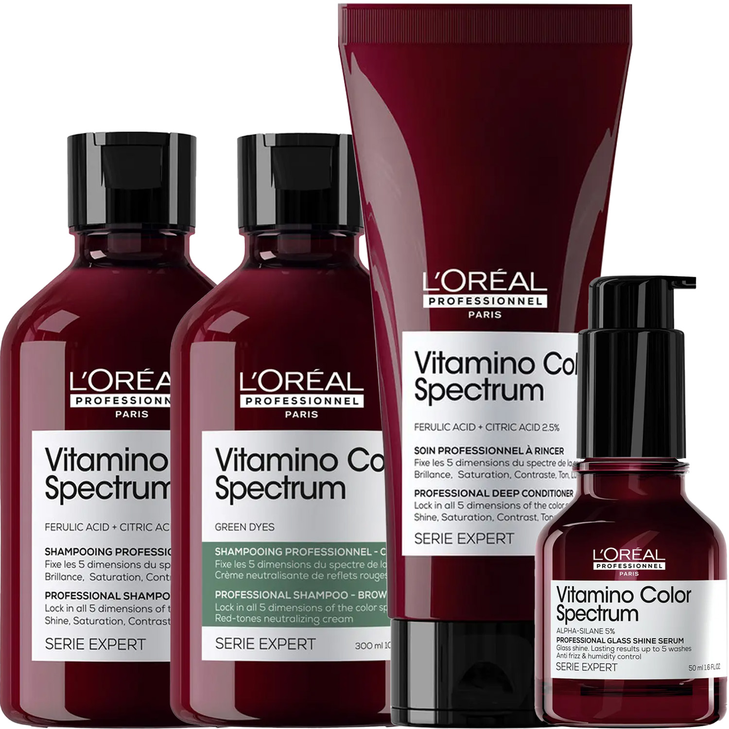 Лореаль Профессионель Программа Vitamino Color Spectrum комплексный уход для каштановых/черных волос: шампунь 2х300 мл + кондиционер 200 мл + сыворотка 50 мл (L'oreal Professionnel, Serie Expert) фото 5